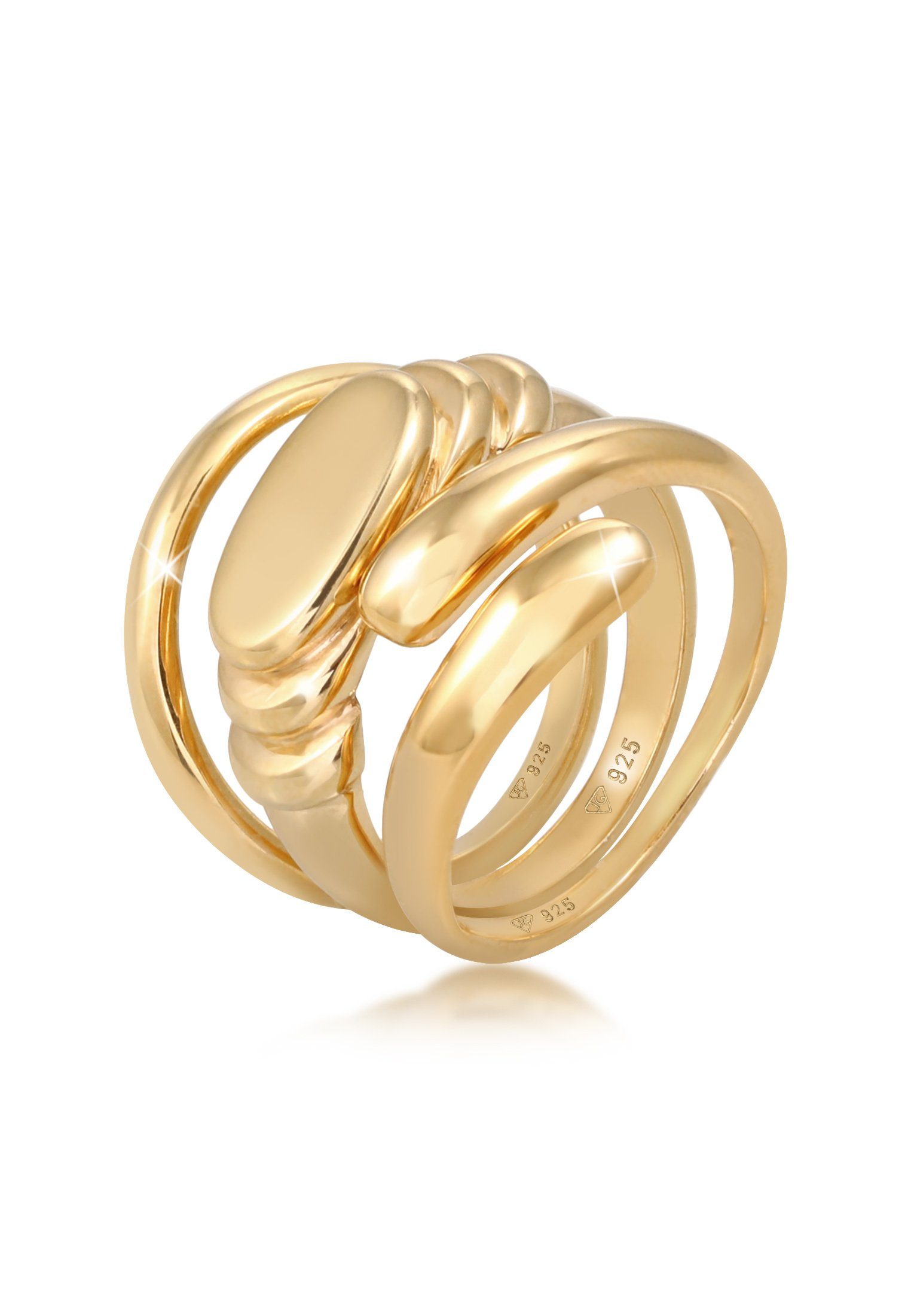 Elli Premium Ring-Set Bandring Siegelring Wickelring Trio Set 925 Silber, Siegelring