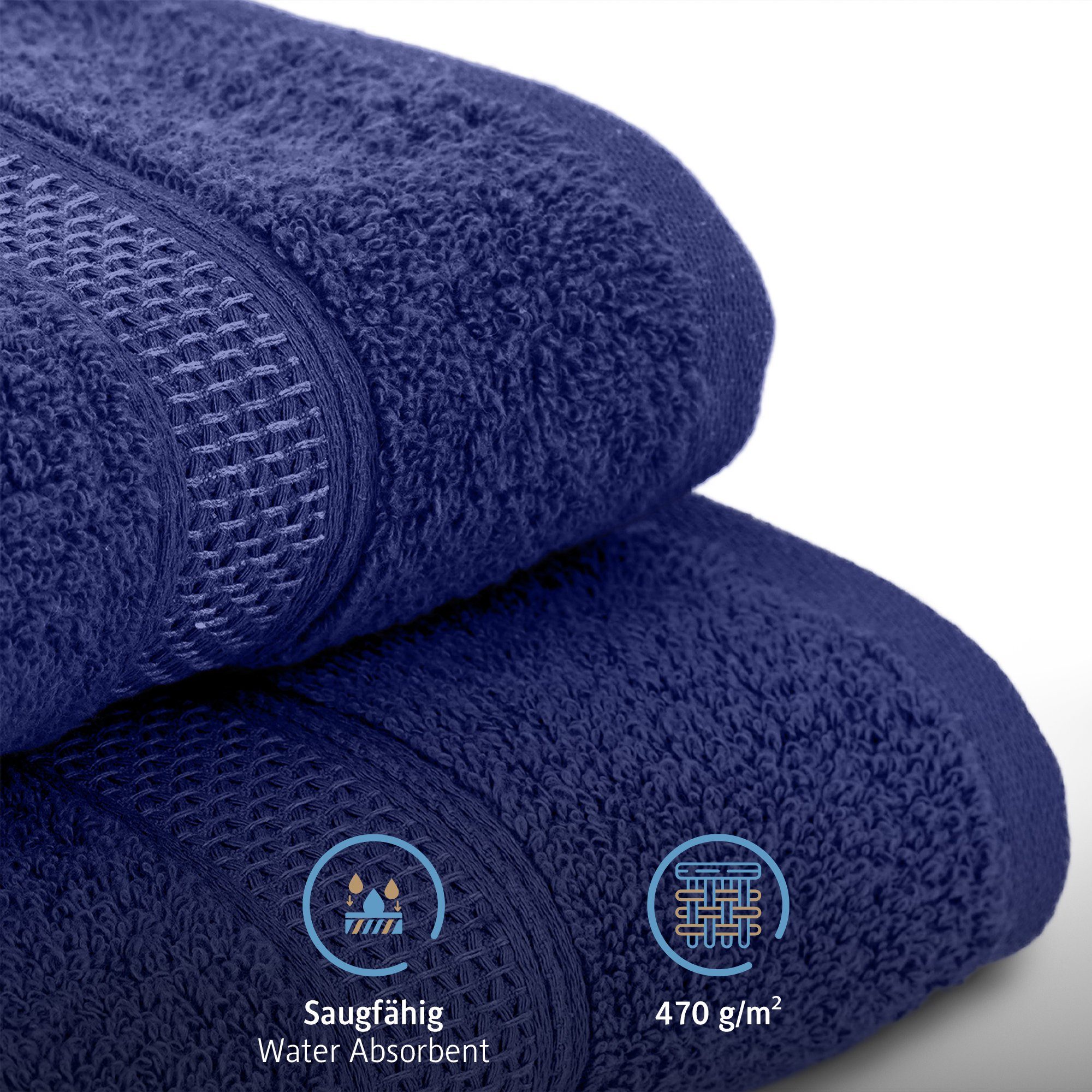 50x100 Handtuch Baumwolle, (6-St), Komfortec Navyblau g/m², 470 100% Set, Badetücher Frottee cm Weich