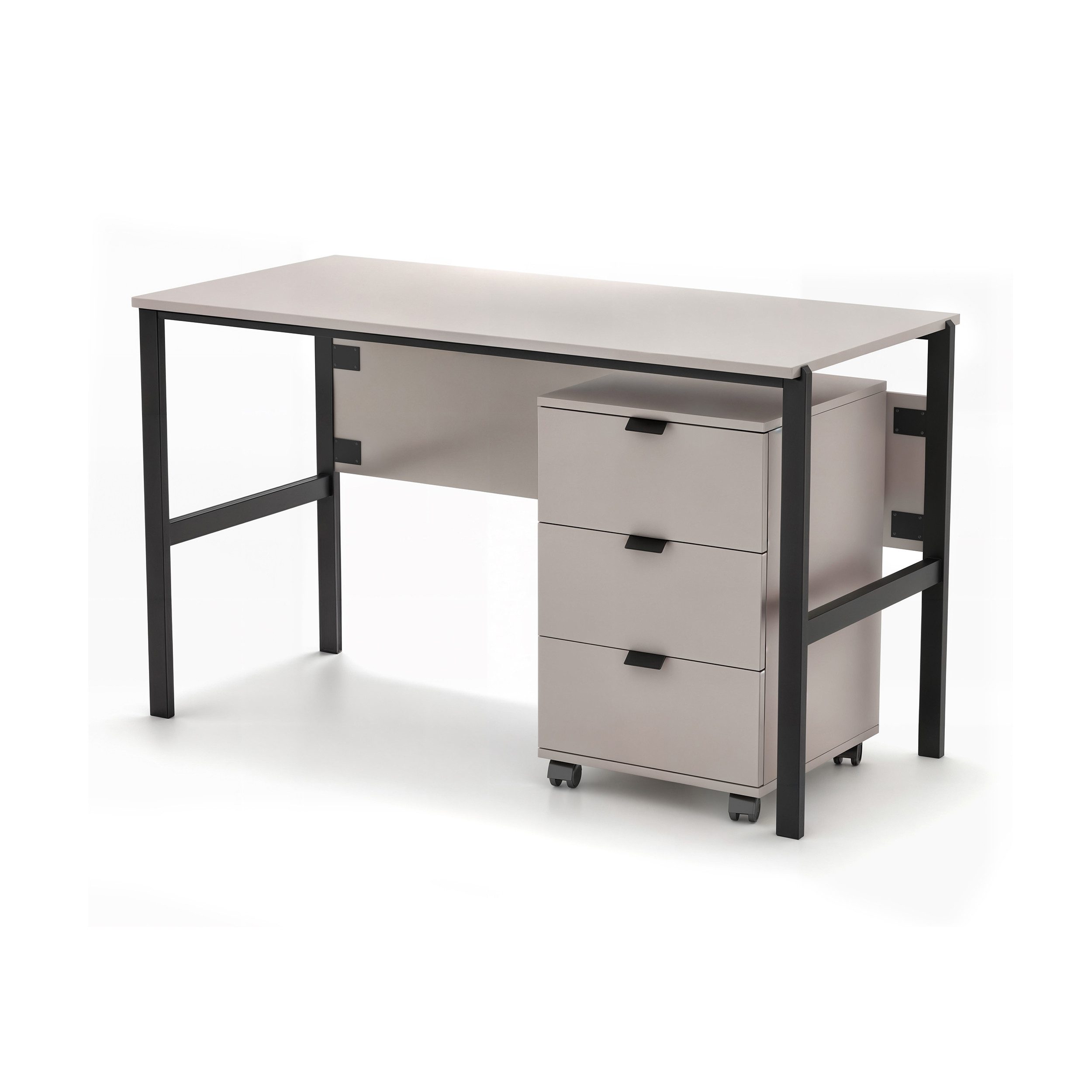 Beautysofa Schreibtisch CORTINA Bürotisch mit 3 Schubladen und Schubladencontainer, (Metallgriffen, Farbe Sandbeige), Breite: 128 cm