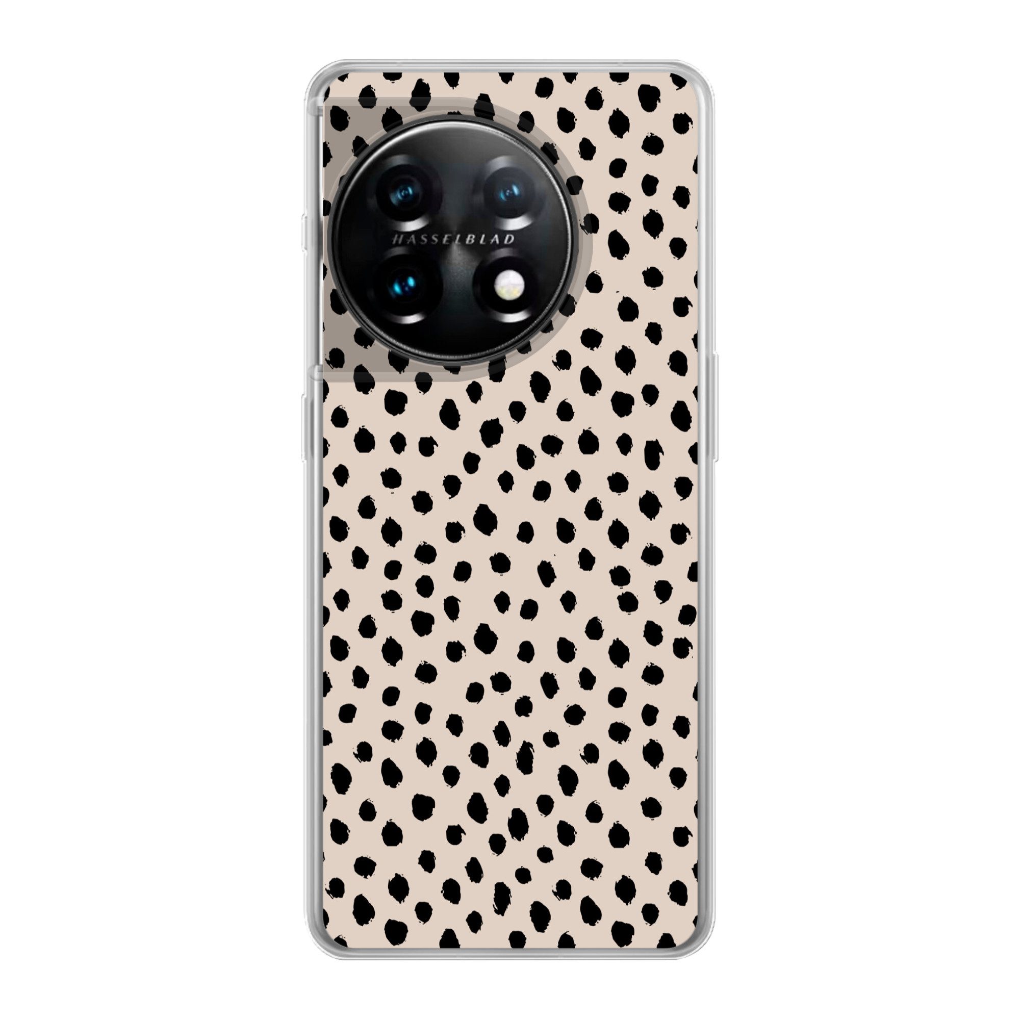 MuchoWow Handyhülle für OnePlus 11 Polka dots - Schwarz - Beige, Handy Case, Silikon, Bumper Case Dünn