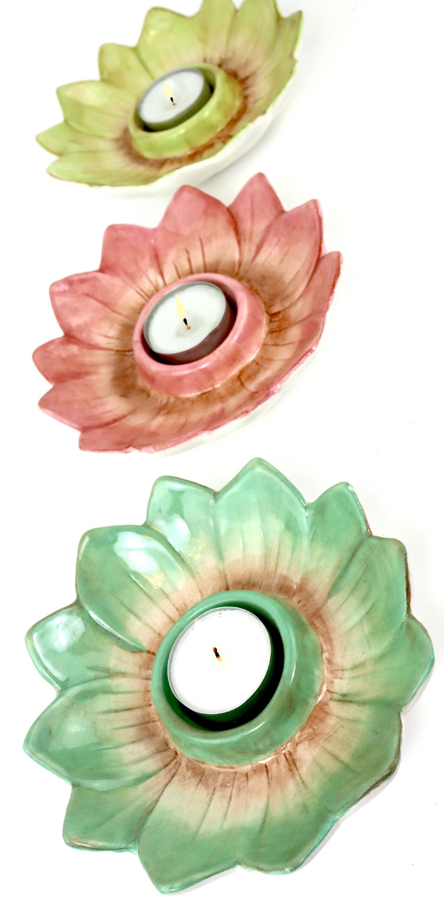FURNARO Kerzenhalter (3-tlg. Leuchterset), Florale Form mit sanften Pastelltönen