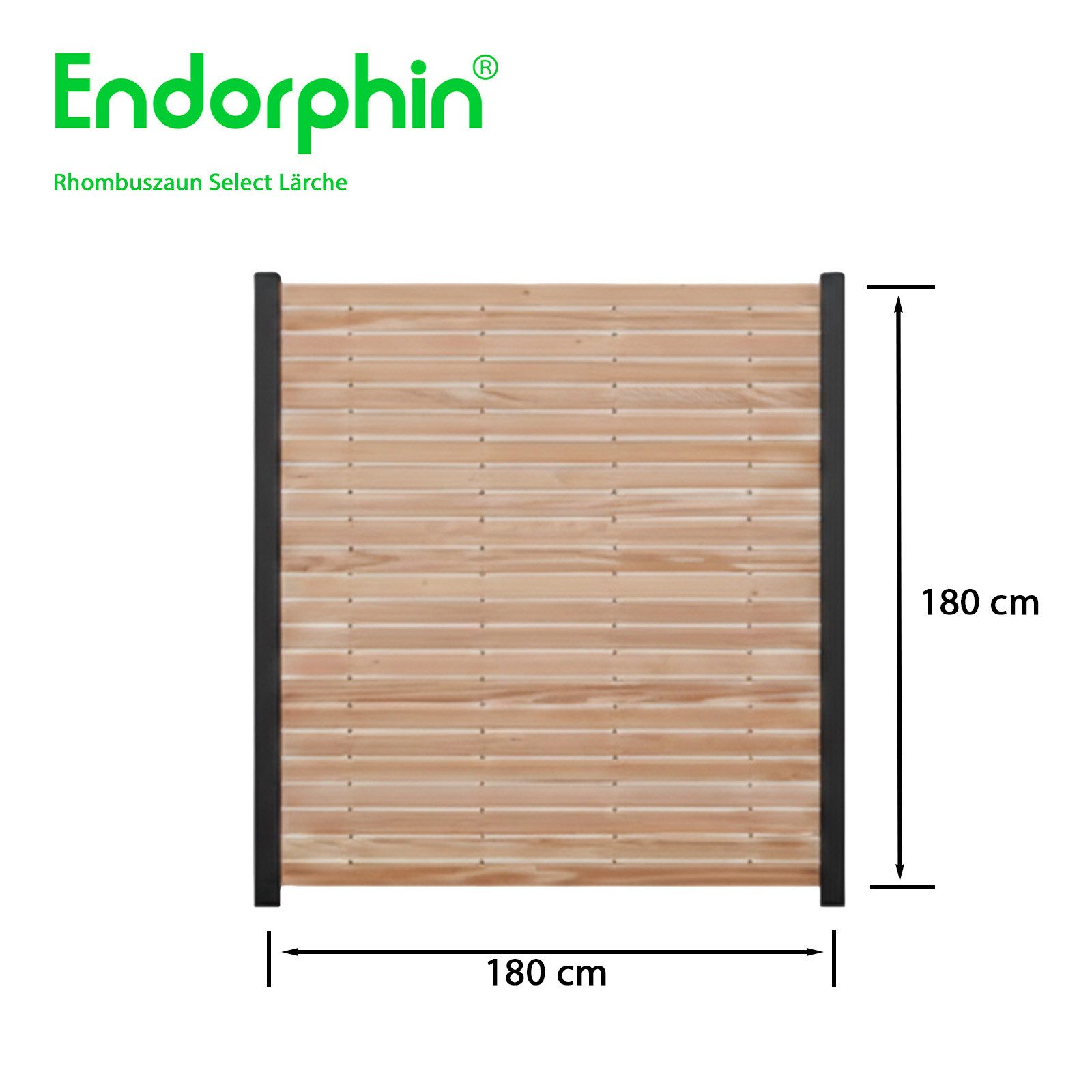 Endorphin Gartenzaun Select-Rhombuszaun Lärche 2 Elemente 180x180cm 3 anthrazit Pfosten 7x7, (Komplett-Set / Bausatz, Sichtschutzzaun mit Stecksystem, Pfosten zum Einbetonieren)