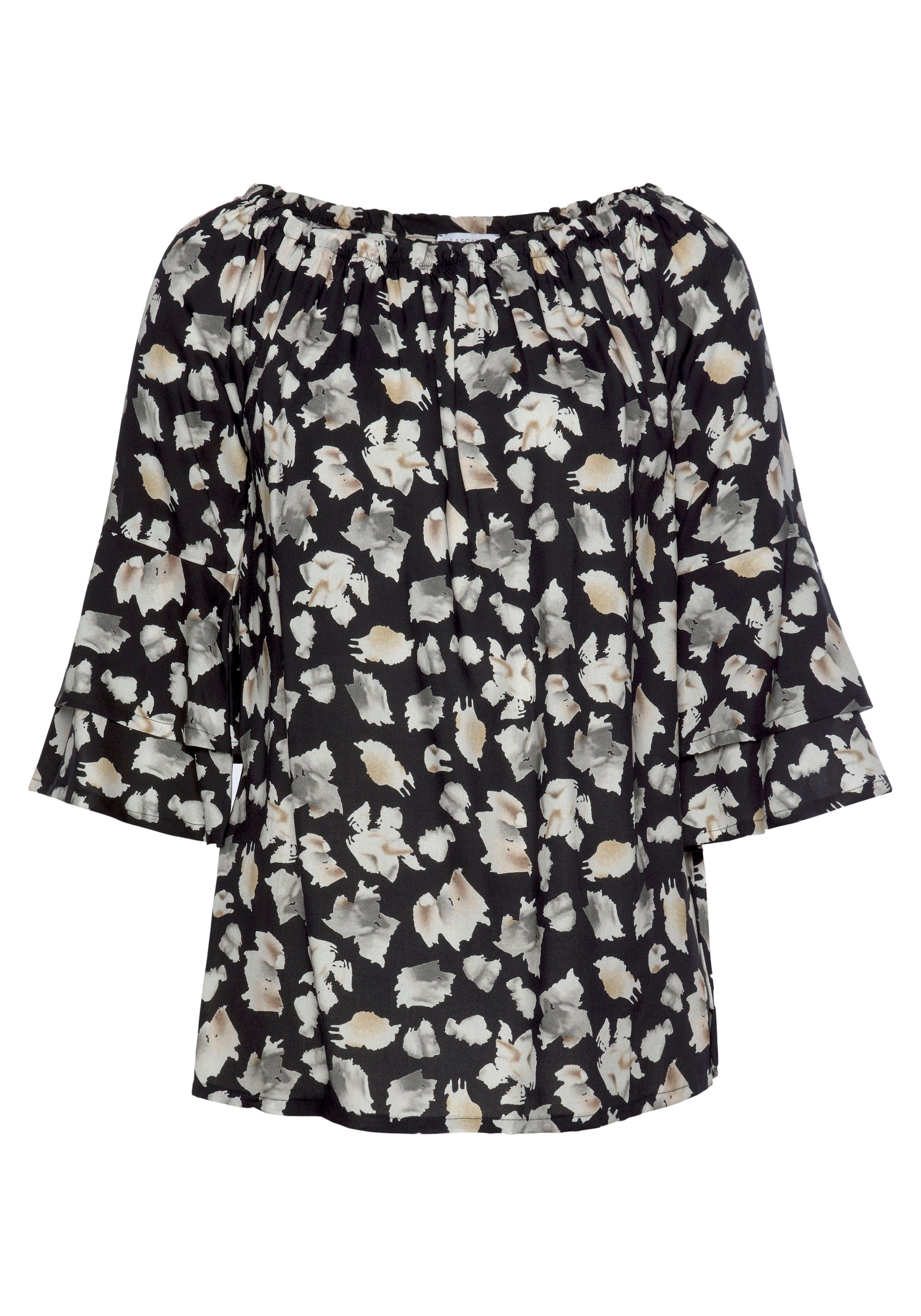 LASCANA Carmenbluse mit Alloverprint, Damenbluse, schulterfrei, casual. € 39,99