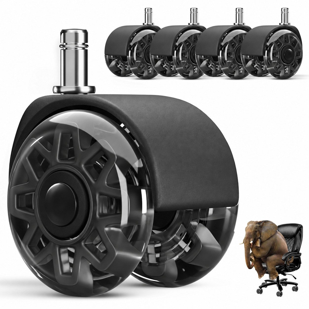 AIMAX Stuhlrolle Bürostuhl Rollen 5er Set mit 11 mm Stift und Doppelrollen, Leise Ersatzrollen für Hartboden, Teppich, Laminat und Fliesen