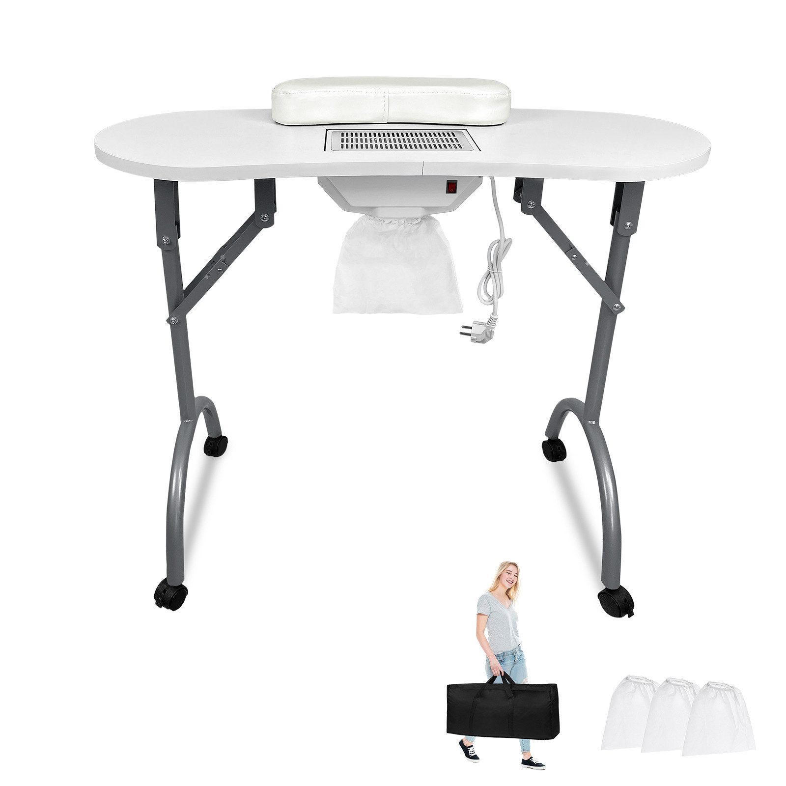 FIVMEN Arbeitstisch Maniküretisch Faltbar Nageltisch Tragbarer mit Rollen Beweglich (mit Bringen Sie Schublade und tragbare Tasche)