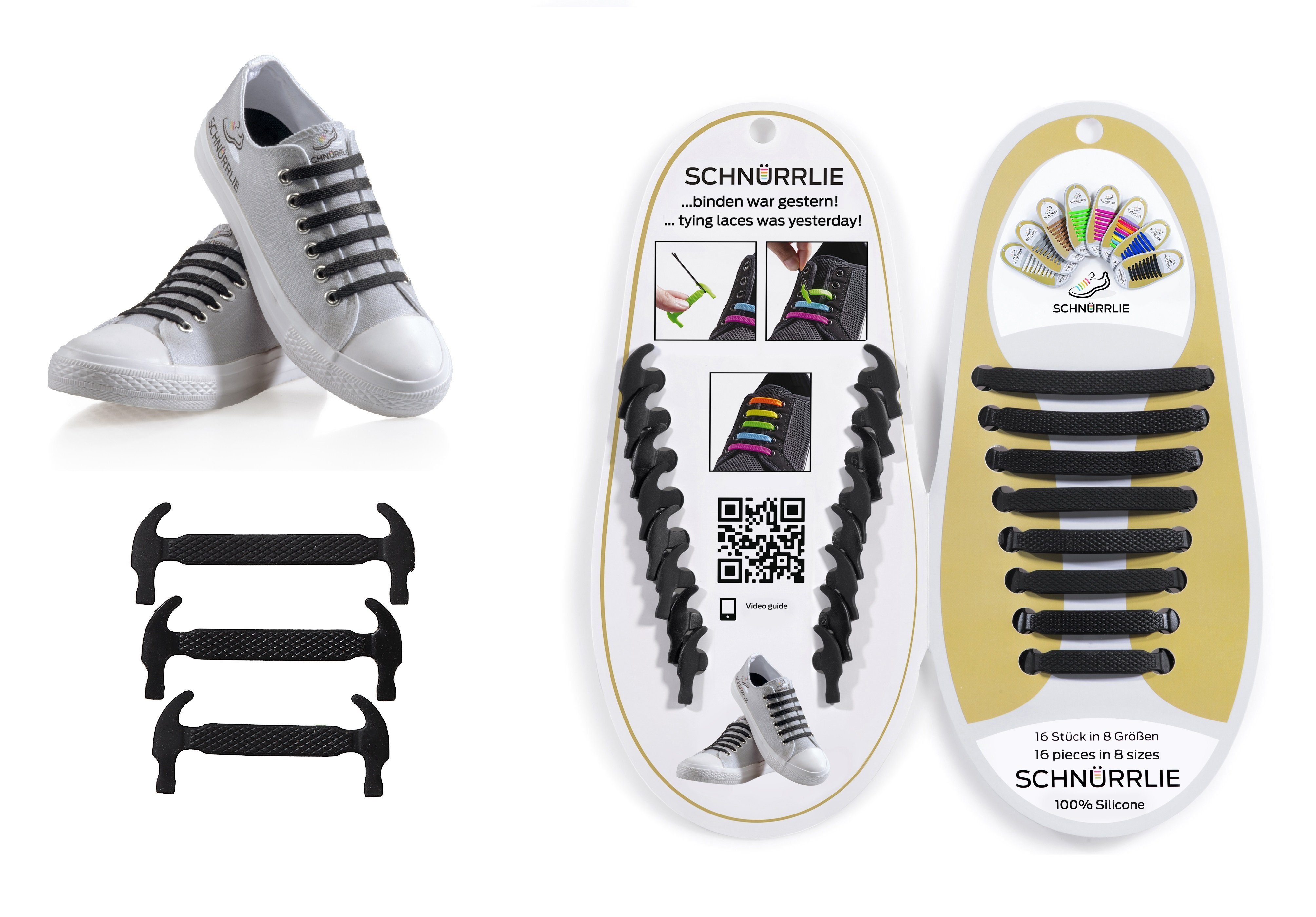 SCHNÜRRLIE Schnürsenkel Silikon elastische Sneaker, Schnürbänder flache für - Schwarz Sportschuhe Laces, Turnschuhe, uvm