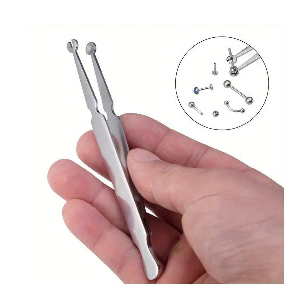 Piercing-Set Kugelhalterpinzette - vorne runde Kerbung