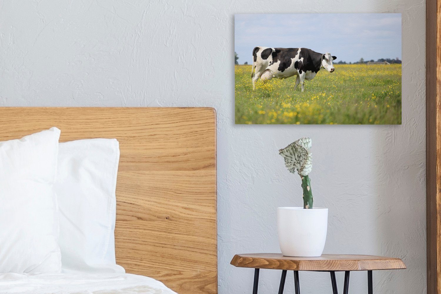 OneMillionCanvasses® Leinwandbild Kuh - Gras - Wanddeko, St), 30x20 cm Blumen, Wandbild Leinwandbilder, (1 Aufhängefertig