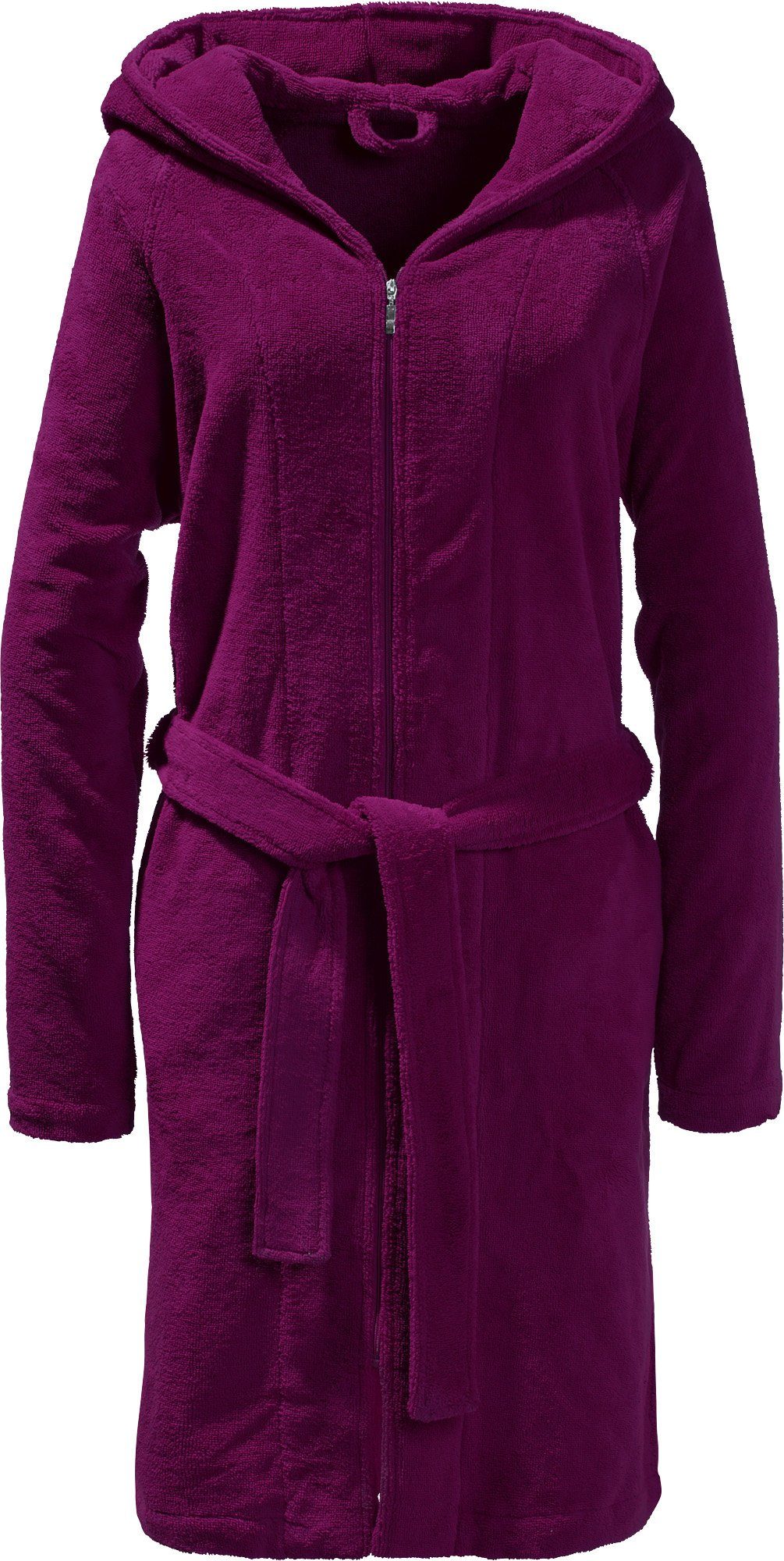 Erwin Müller Bademantel Velours Unisex-Bademantel "Balingen" mit Kapuze, Rückenlänge cm: 110/kurz (bis 110 cm):, Velours-Frottier, mit Kapuze/mit Eingriffstasche: /Reißverschluss:, V03, Velours Uni