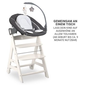 Hauck Hochstuhl Beta Plus White - Newborn Set Deluxe, Holz Babystuhl ab Geburt, Aufsatz für Neugeborene, Sitzkissen, Tisch