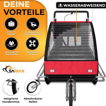 SAMAX Fahrradkinderanhänger Fahrradanhänger 2in1 Jogger - in Rot/Schwarz - Silver Frame