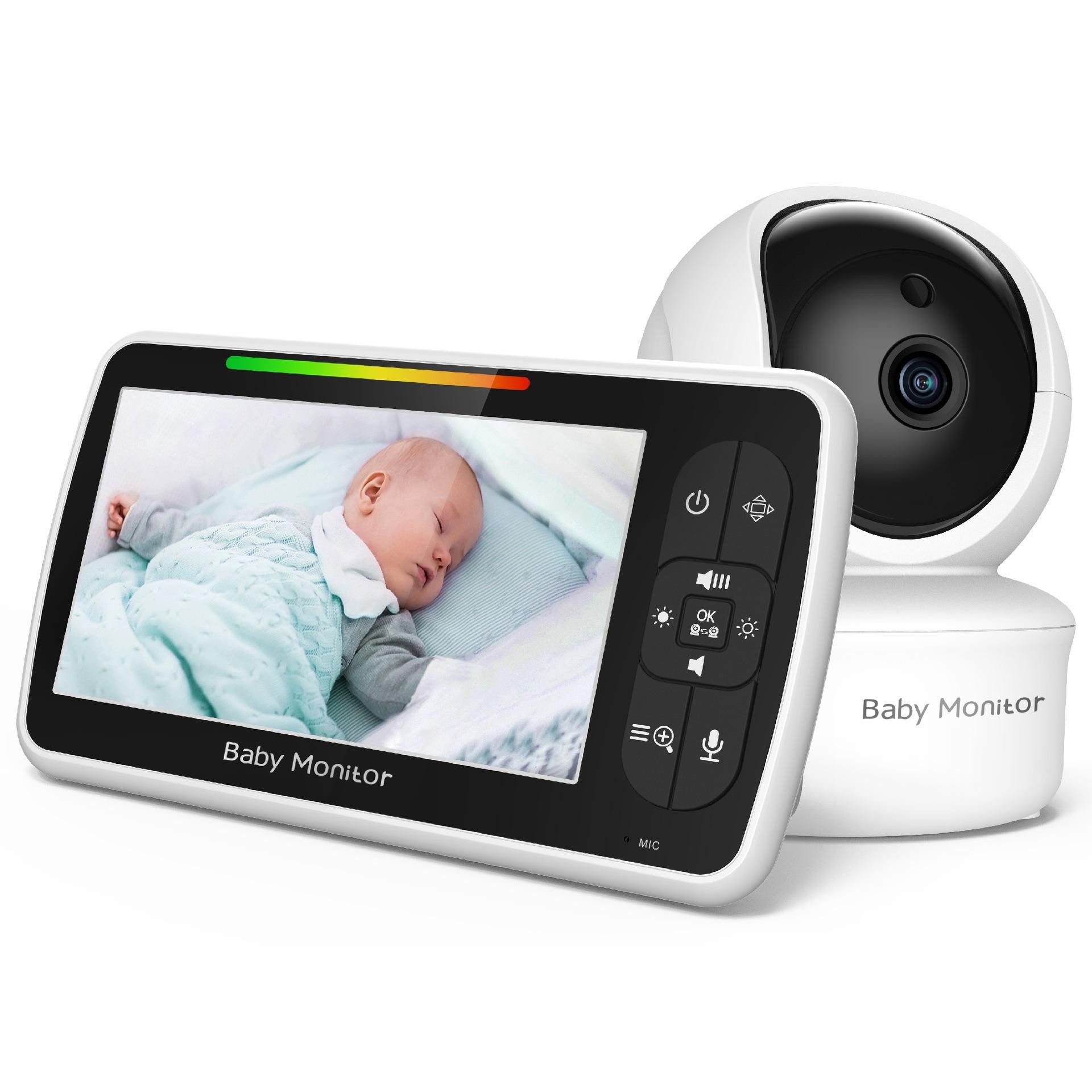 BBWL Video-Babyphone Babyphone mit Kamera 5 Zoll Display, Nachtsicht, Temperaturüberwachung, VOX, 300m Reichweite, Zwei-Wege-Audio & Schlafliedfunktion