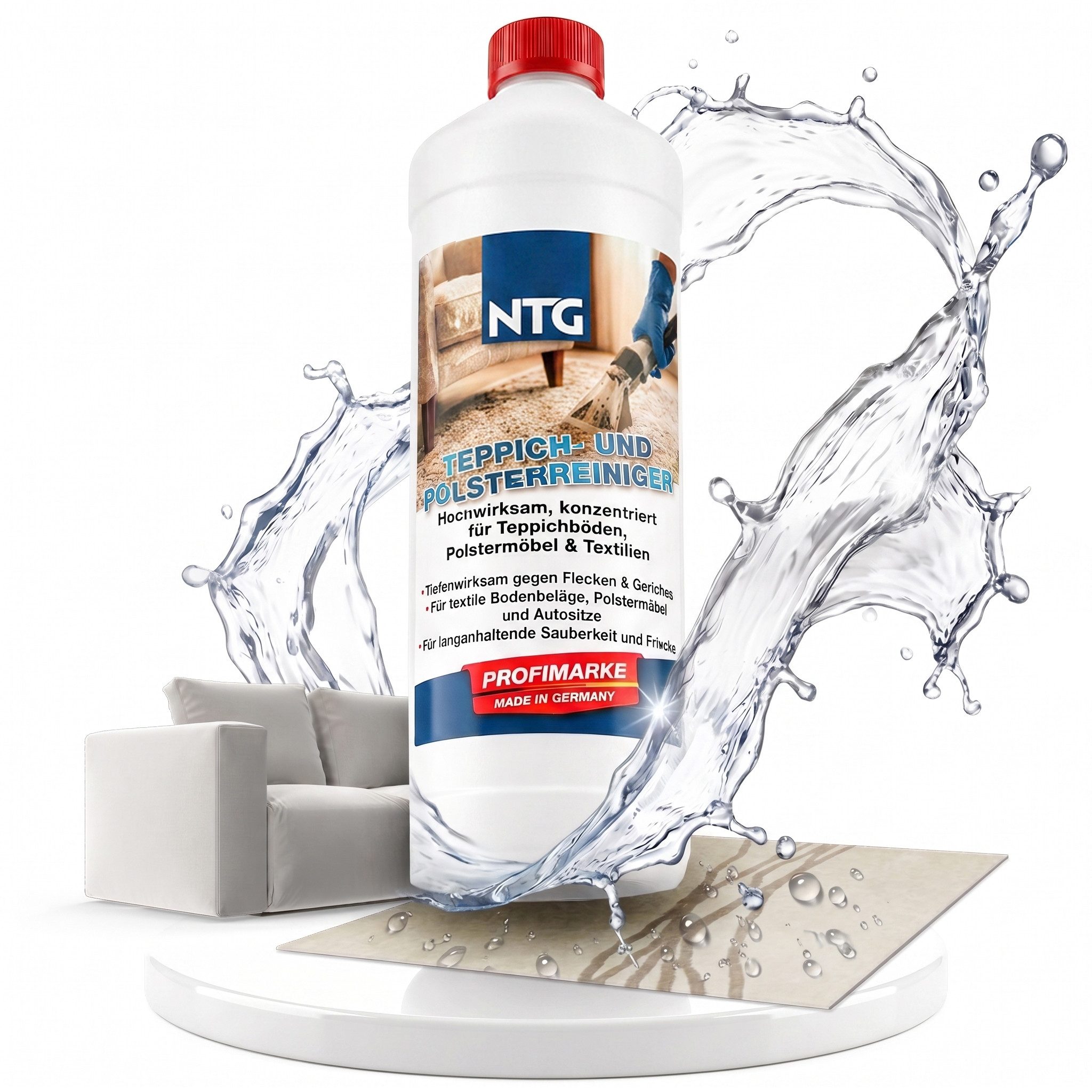 NTG Nutzfahrzeug Technik GmbH Polsterreiniger Professional 1000 ml – Schaumverstärkt, pH-neutral Teppichreiniger (Tiefenwirksamer Fleckenentferner & Geruchsneutralisierer)