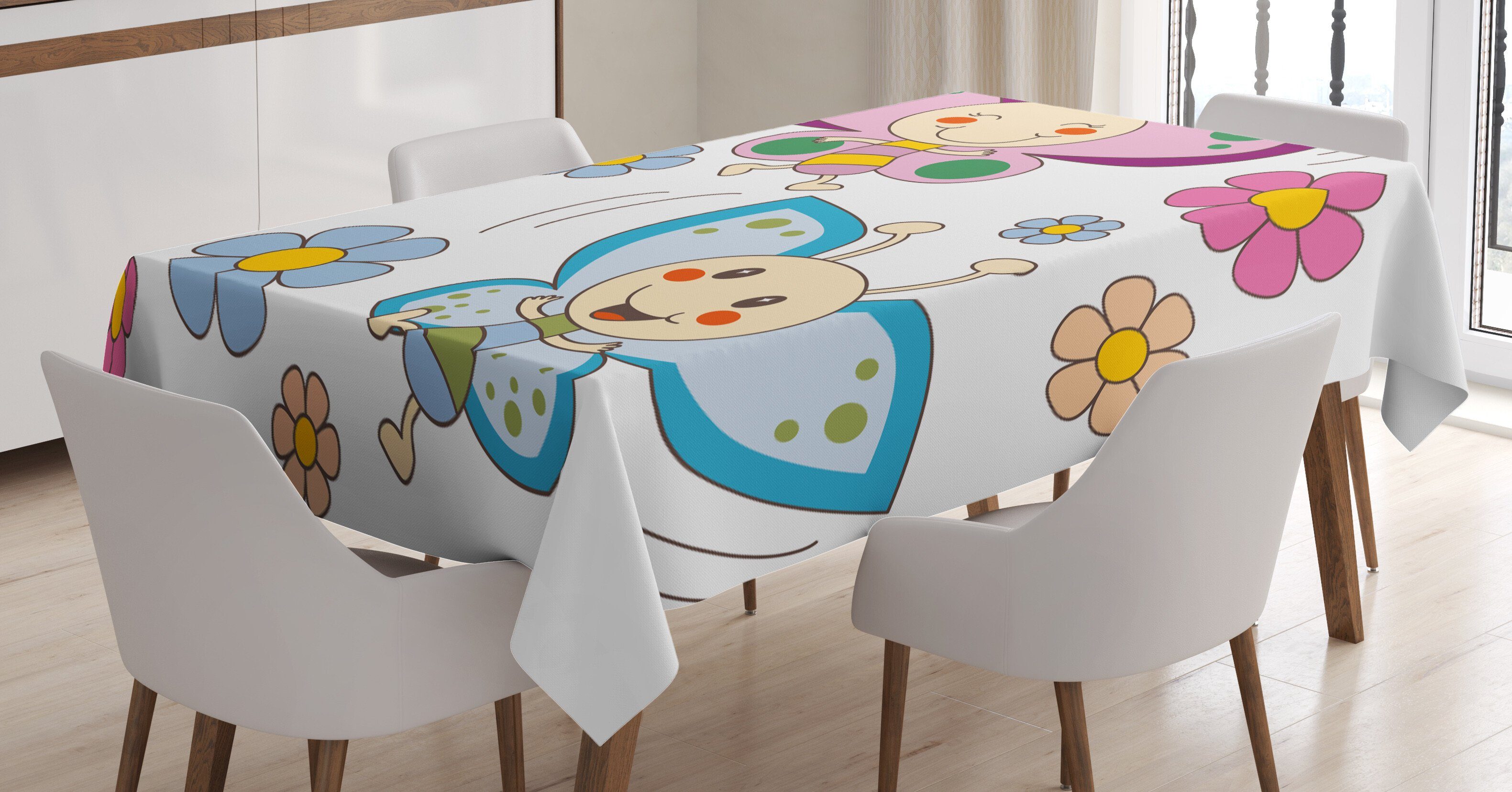 Abakuhaus Tischdecke Farbfest Waschbar Für den Außen Bereich geeignet Klare Farben, Kindergarten Baby-Schmetterlings-Paar