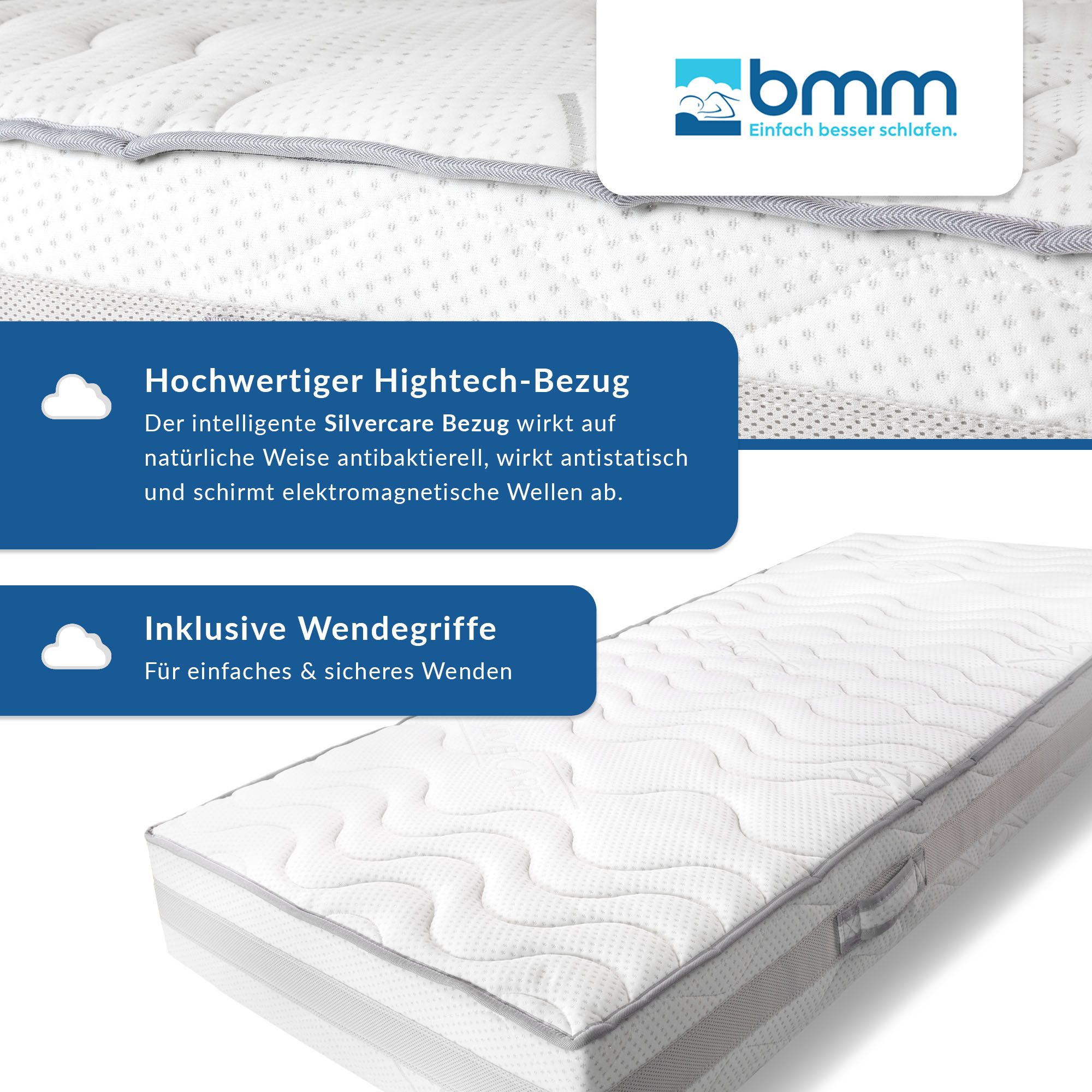 Kaltschaummatratze BMM Komfort 23 H2 - Medium 90 x 200 cm, BMM, 23 cm hoch, ergonomischer 7-Zonen KSCell®-Schaum, SilverCare Klima-Border Bezug – Bild 5 von 5