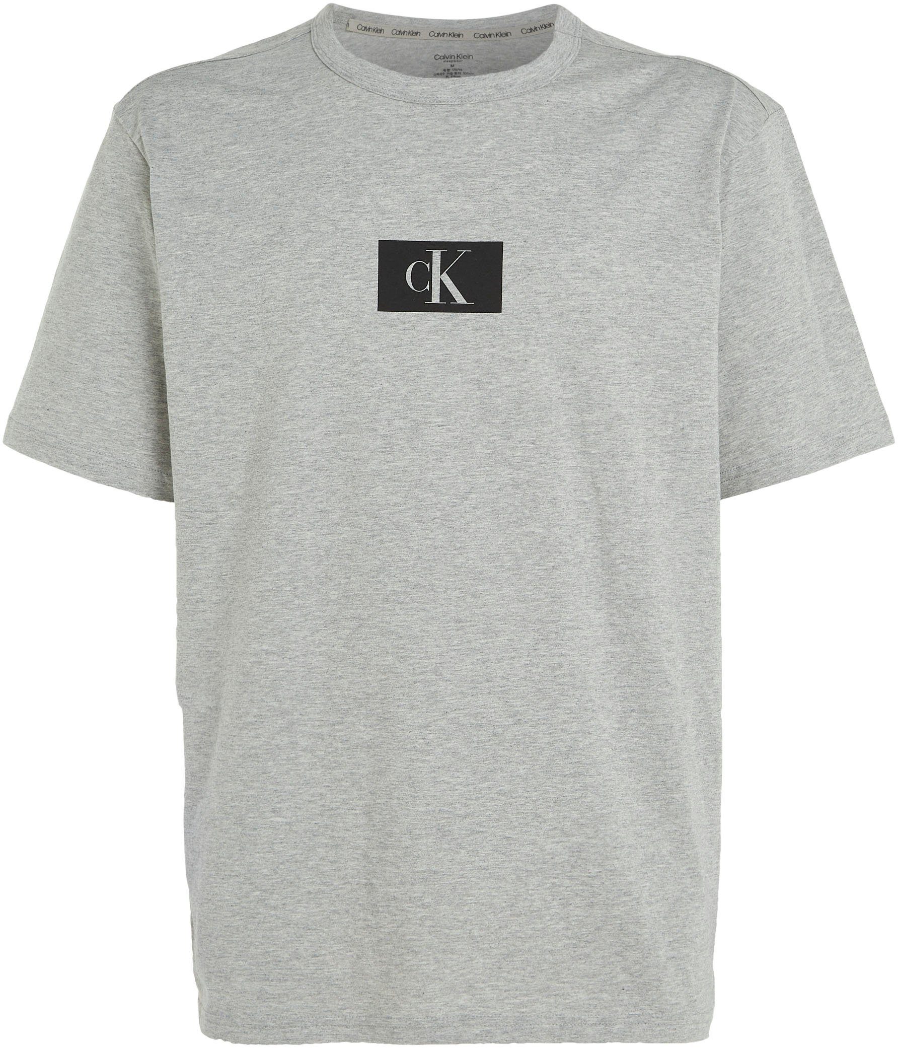 der Logodruck S/S T-Shirt CREW auf Underwear GREY-HEATHER NECK Calvin Brust Klein mit