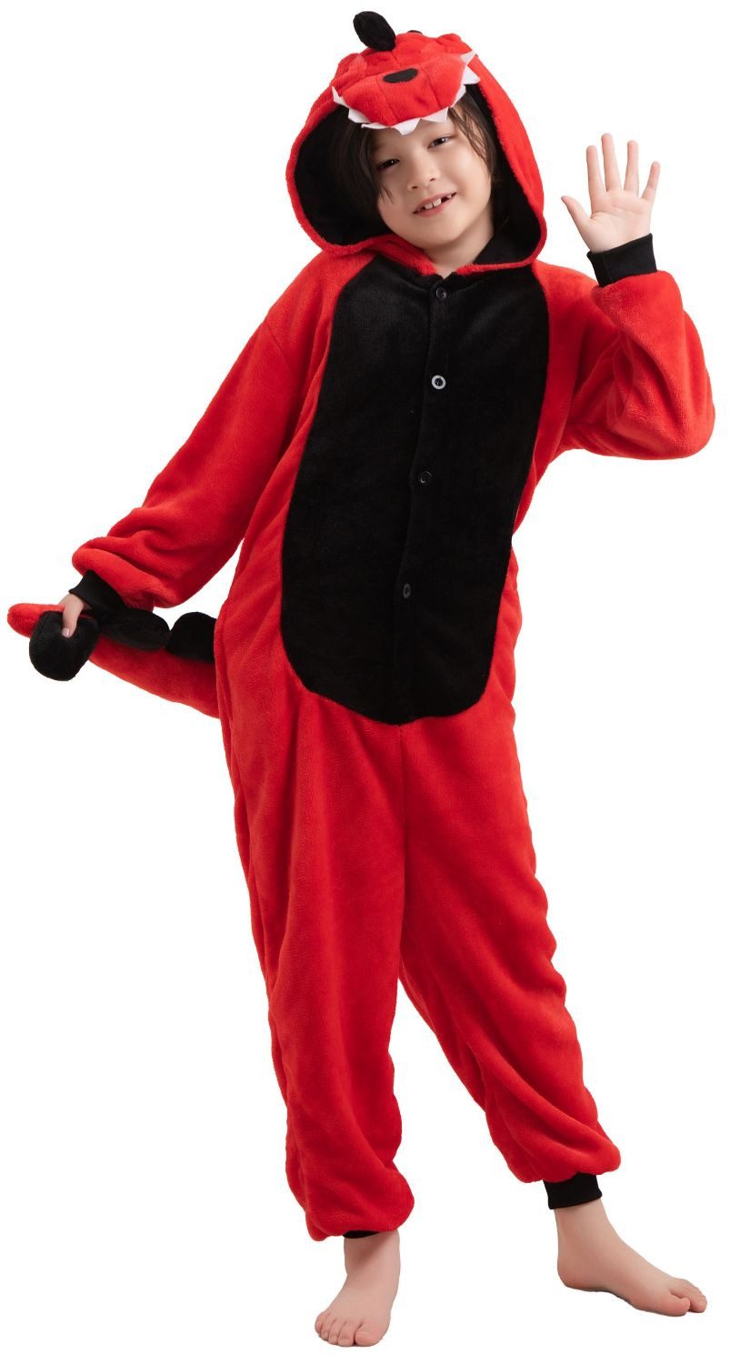 Corimori Jumpsuit Kinder Kostüm Jumpsuit Onesie verschiedene Designs (1-tlg) Fasching, Karneval, Tierkostüme Krokodil Rot 110-116 Dino Drache