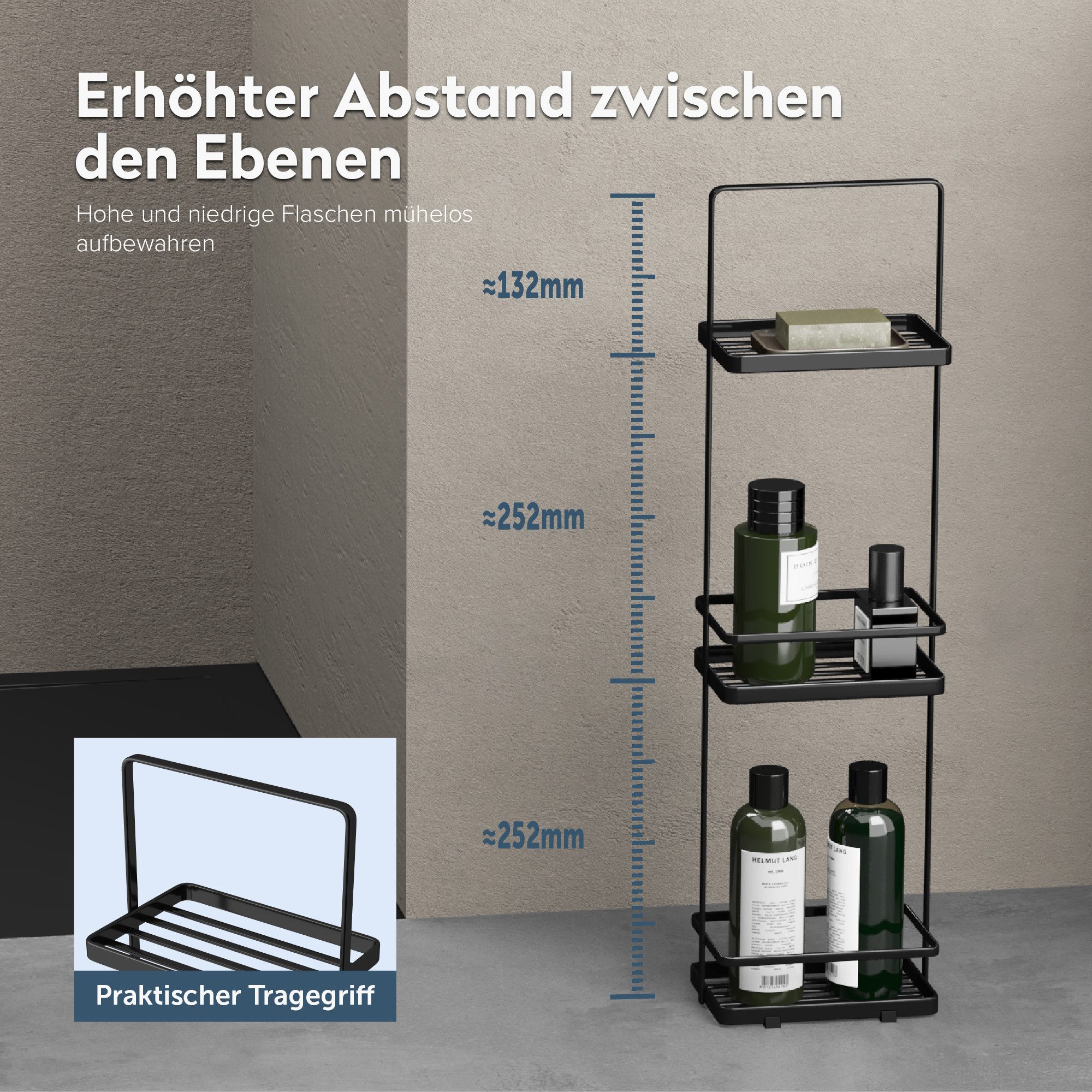 doporro Badregal Duschregal Badzimmerregal Bodenstehend 3 Etagen-Duschkorb Reglo02, 3 Etagen, 6kg Tragkraft – Bild 4 von 5