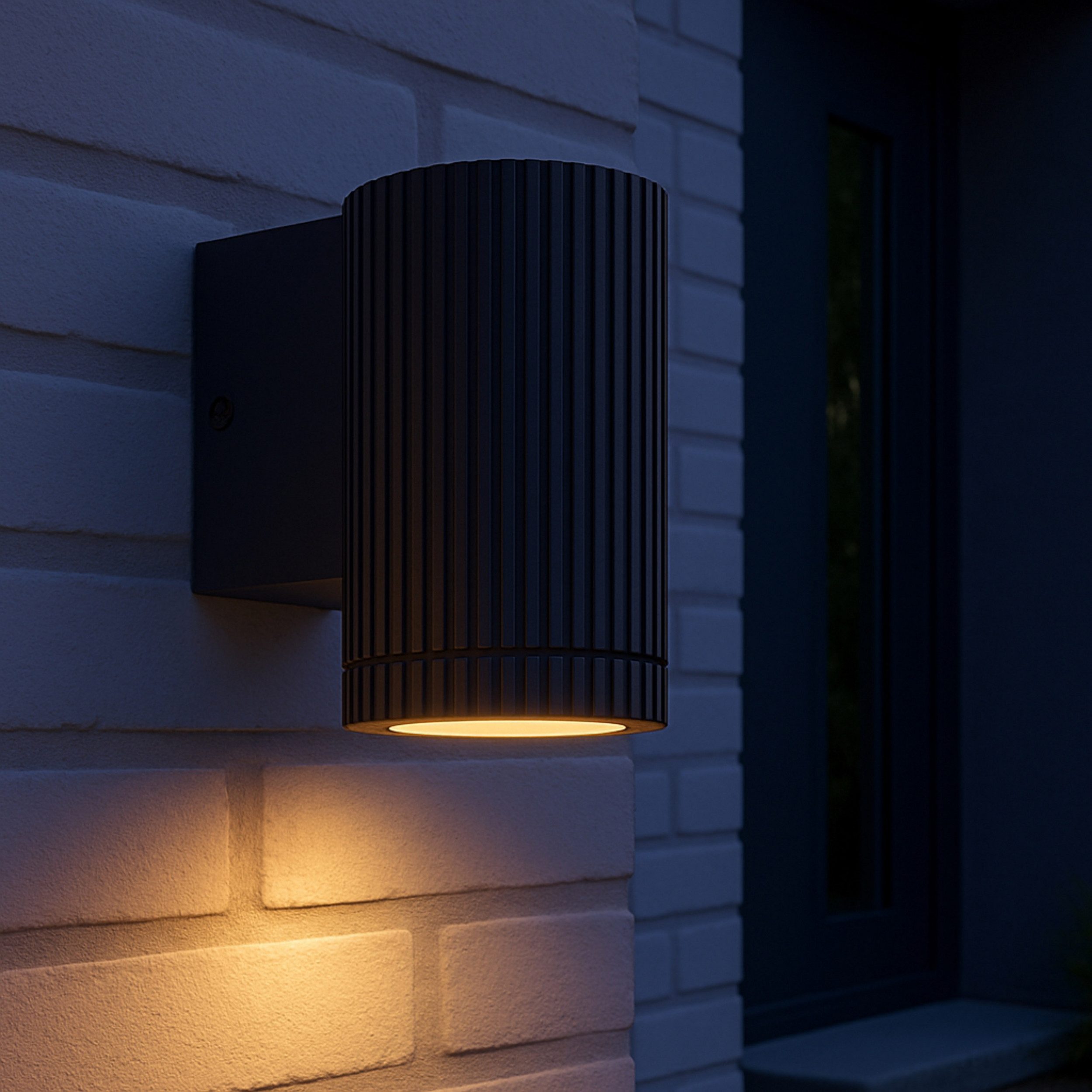 Lightbox Wandleuchte, ohne Leuchtmittel, Außenlampe, GU10, 9,5 x 6,3 cm, Rillen-Design, Aluminium, schwarz