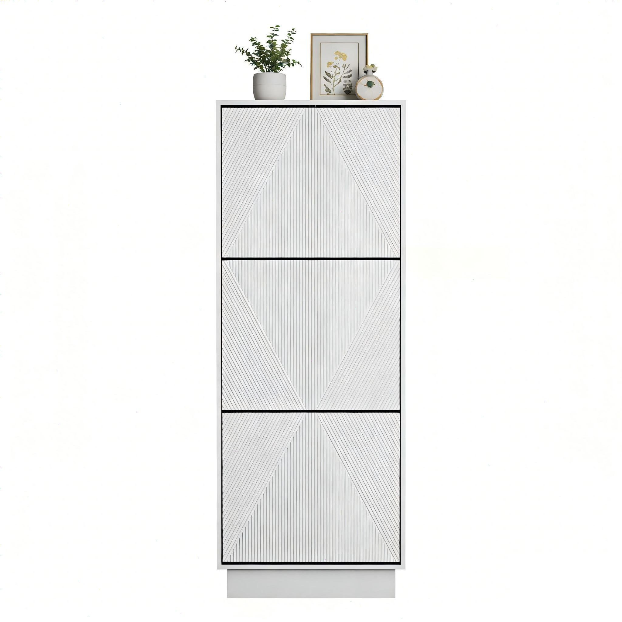 UEV Schuhschrank mit 3 Klappen Schuhkommode hoch schmal (Schuhaufbewahrung) Modern Schuhregal mit Kippschutz für Flur Eingang Platzsparend