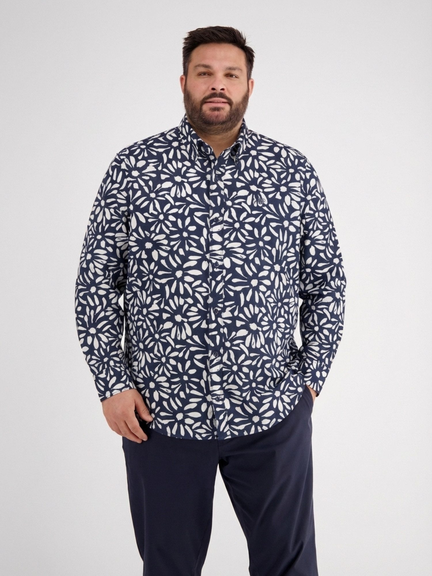 Leinenhemd Langarmhemd mit floralem Print in großen Größen