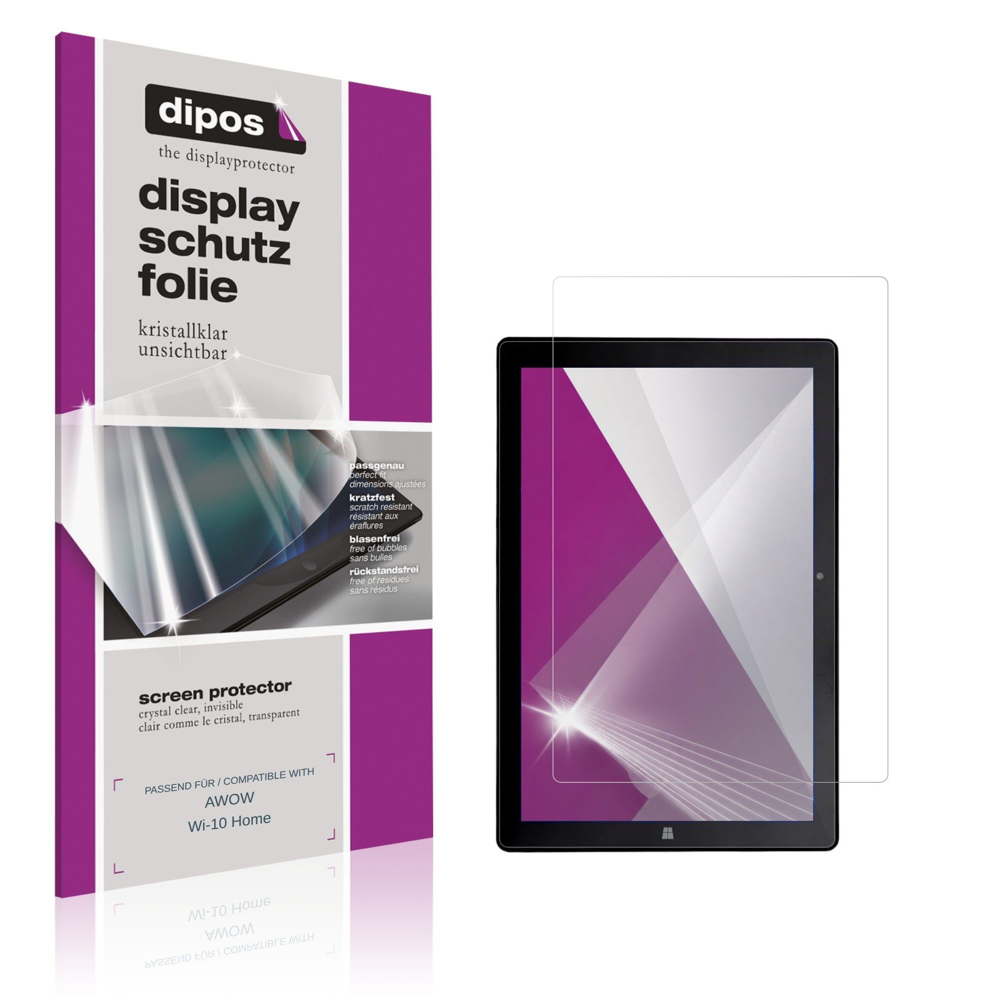 dipos Displayschutzfolie Schutzfolie für AWOW Wi-10 Home, 2 Stück, Displayschutz Schutz Folie Made in Germany