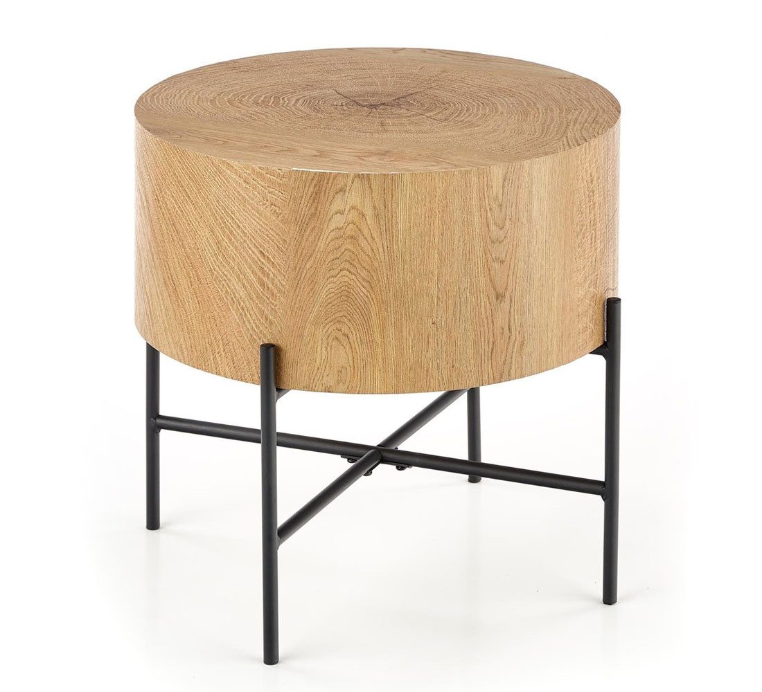 Feldmann-Wohnen Couchtisch Brooklyn (runde Tischplatte, 1-St., moderner Optik, runde Tischplatte, Metallgestell, Holzoptik), Größe 45x45x37cm Eiche Natur schwarz