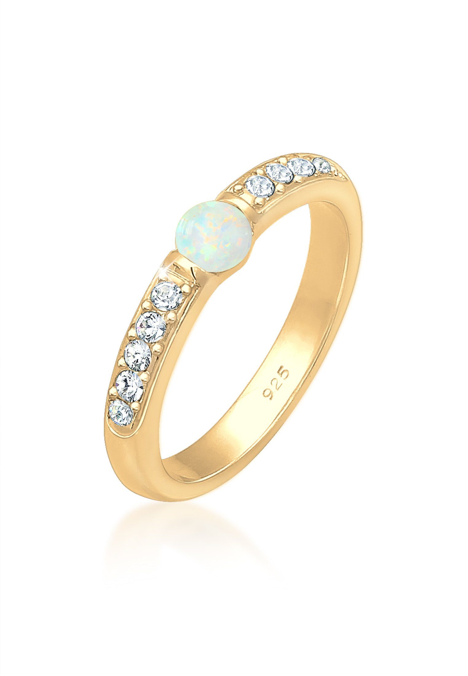 Elli Premium Gold Opal 925er Kristalle Sterling Silber Verlobungsring