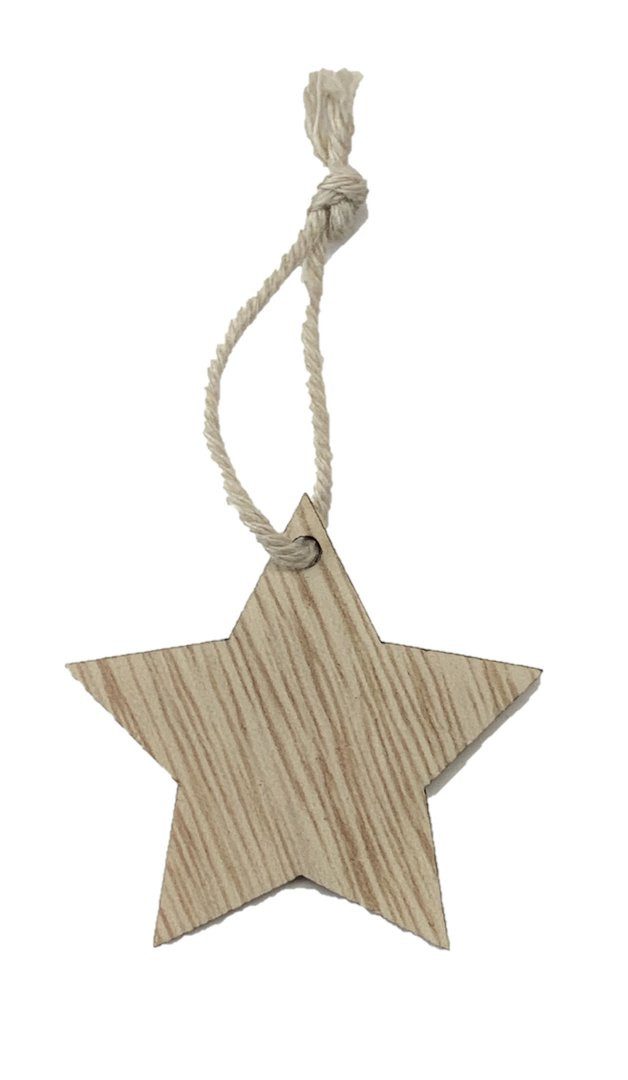 Gasper Hängedekoration HOLZ-STERN-HÄNGER 5cm, mit KORDEL. SET mit 12 Stück. NATUR – Bild 2 von 3