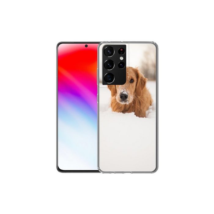 MuchoWow Handyhülle Hund - Schnee - Winter Phone Case Handyhülle Samsung Galaxy S21 Ultra Silikon Schutzhülle CB11457
