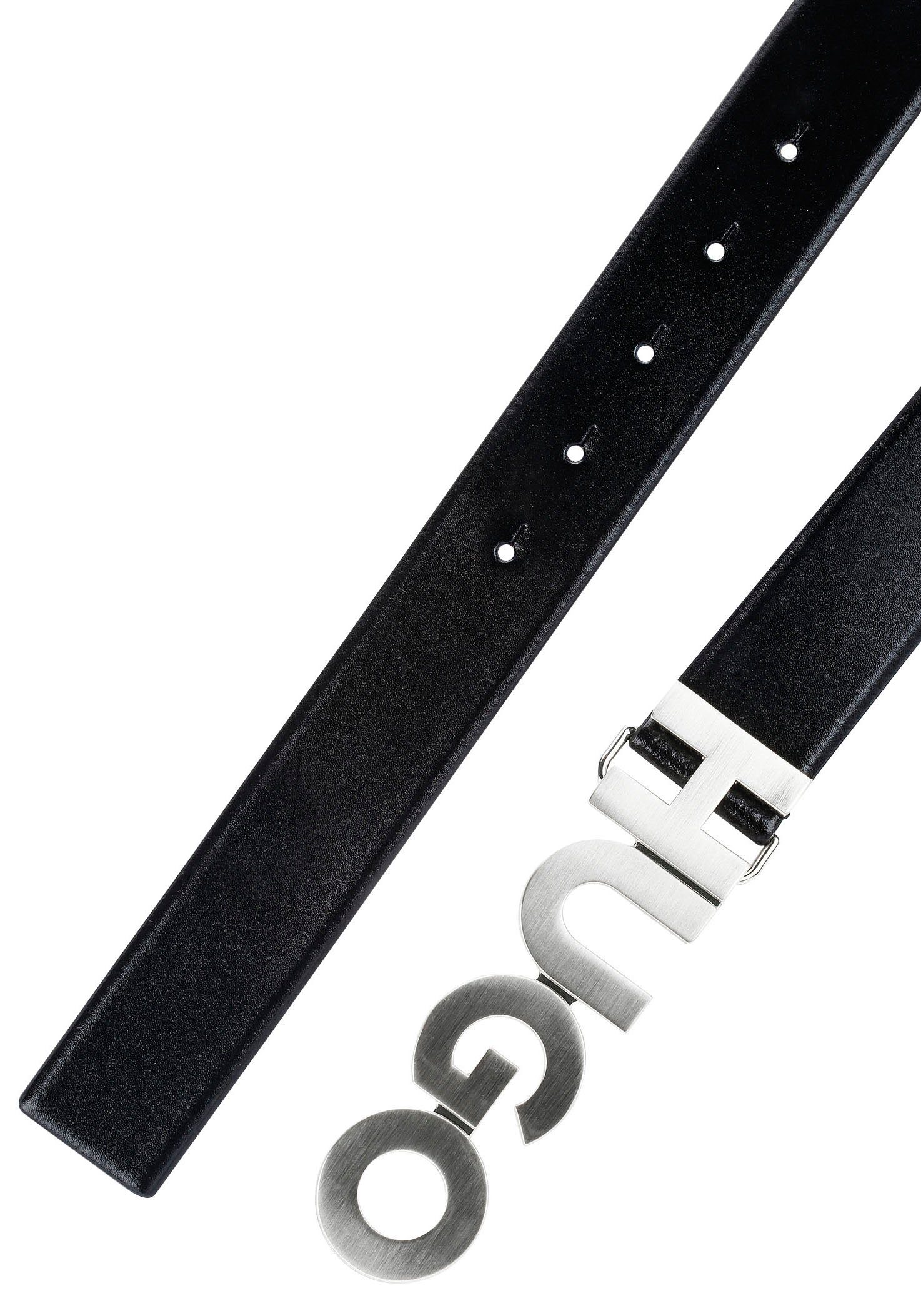 Ledergürtel mit HUGO Logo-Schliesse schwarz