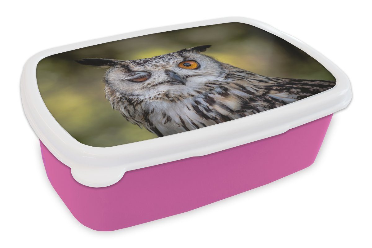 MuchoWow Lunchbox Eule - Auge - Orange, Kunststoff, (2-tlg), Brotbox für Erwachsene, Brotdose Kinder, Snackbox, Mädchen, Kunststoff rosa