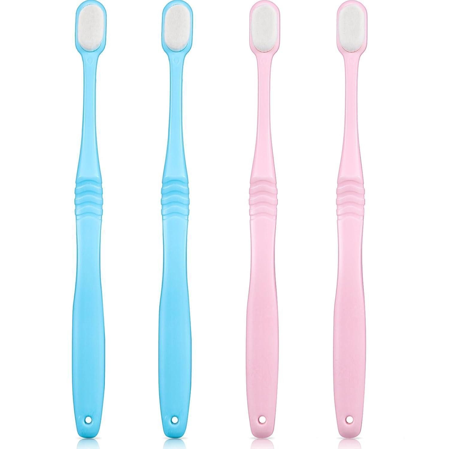 Boao Zahnbürste 4er Set Extra Weiche Mikro-Nano Zahnbürsten Blau Rosa - 20.000 Weiche