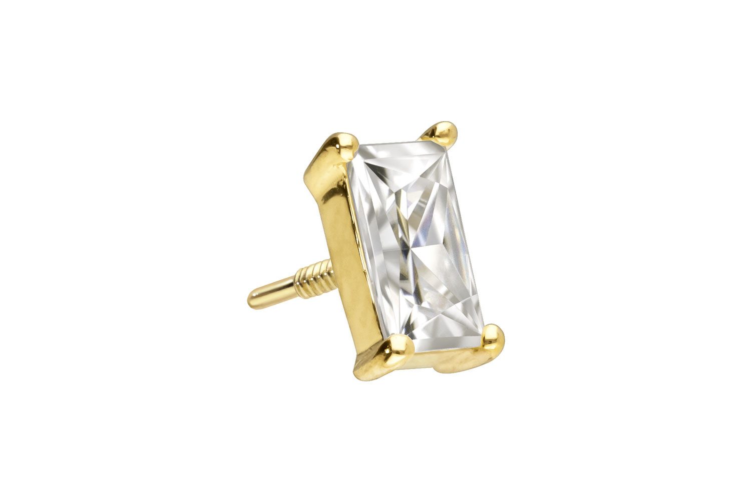 Piercing-Set 14 Karat Gold Schraubaufsatz mit Außengewinde MOISSANIT-RECHTECK