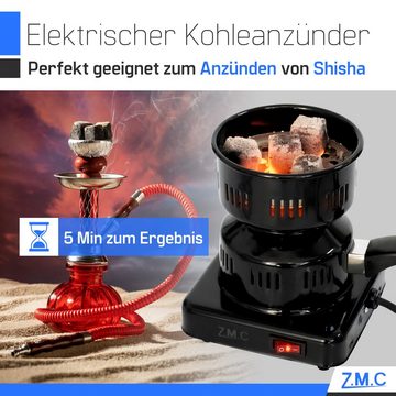 ZMC Elektro-Grillanzünder Elektrischer Kohleanzünder Shisha Kohle Brenner 600W, (E-Heater Heizplatte Für bis zu 8 Kohle-Briketts + Aufsatzplatte), mit Griff Grill Anzünder mit Abnehmbarem Kohlekorb Kohlebrenner
