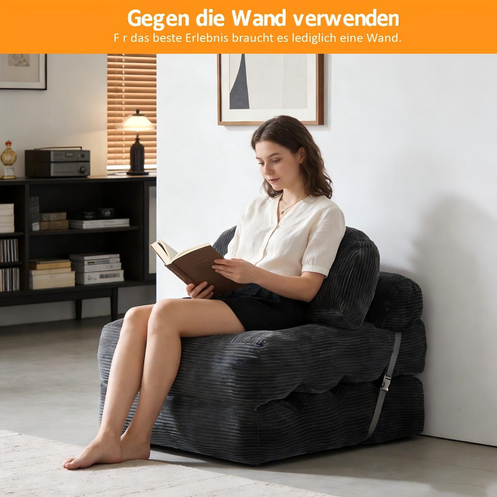 BlingBin Schlafsofa Schlafsessel Klappsofa 1-Sitzer mit Bettfunktion, 1 Teile, Schaumstoffflocken-Füllung, platzsparend