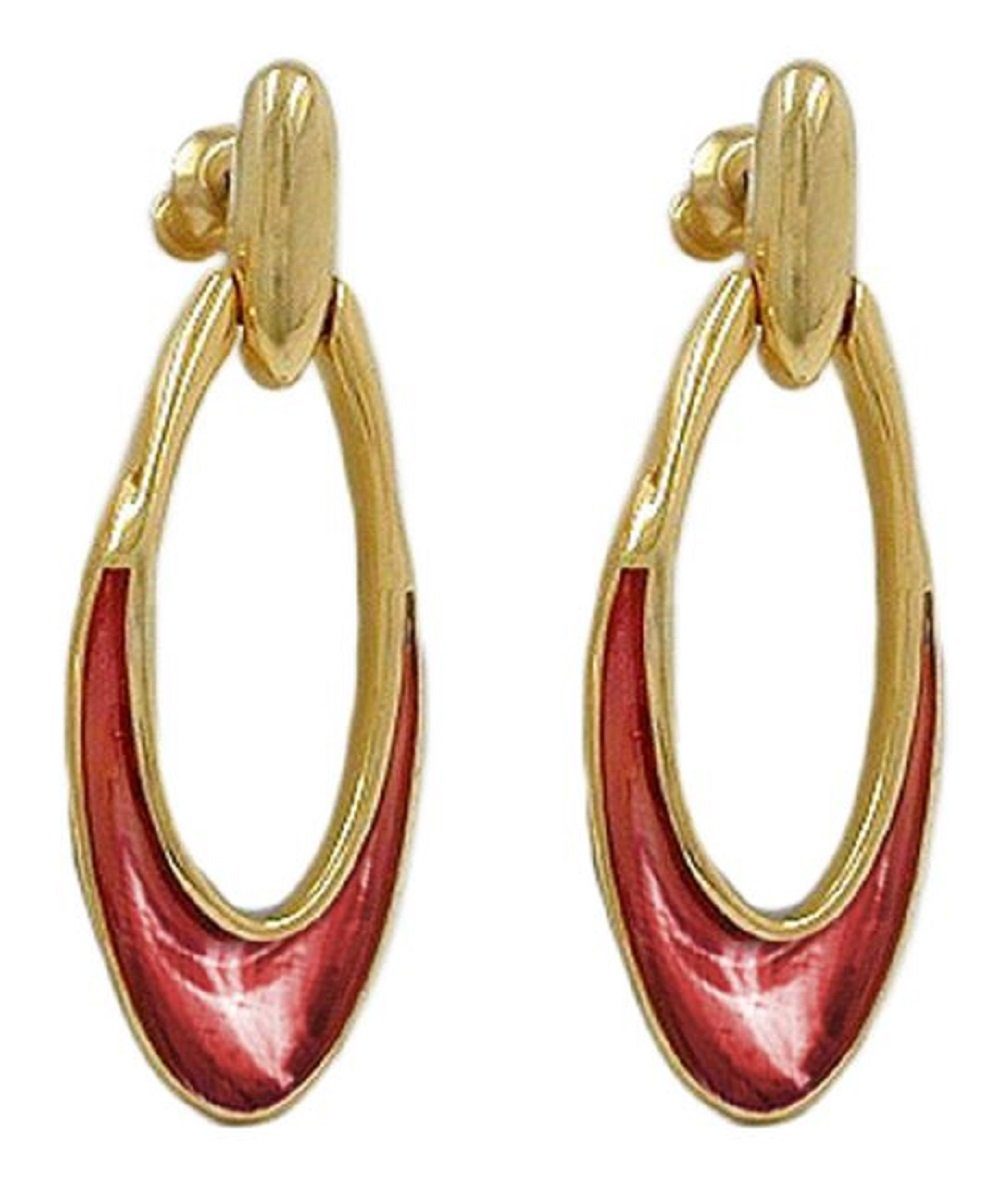 unbespielt Paar Ohrclips Ohrringe ovaler Ohrstecker aus vergoldetem Messing rostbraun glänzend, Modeschmuck für Damen