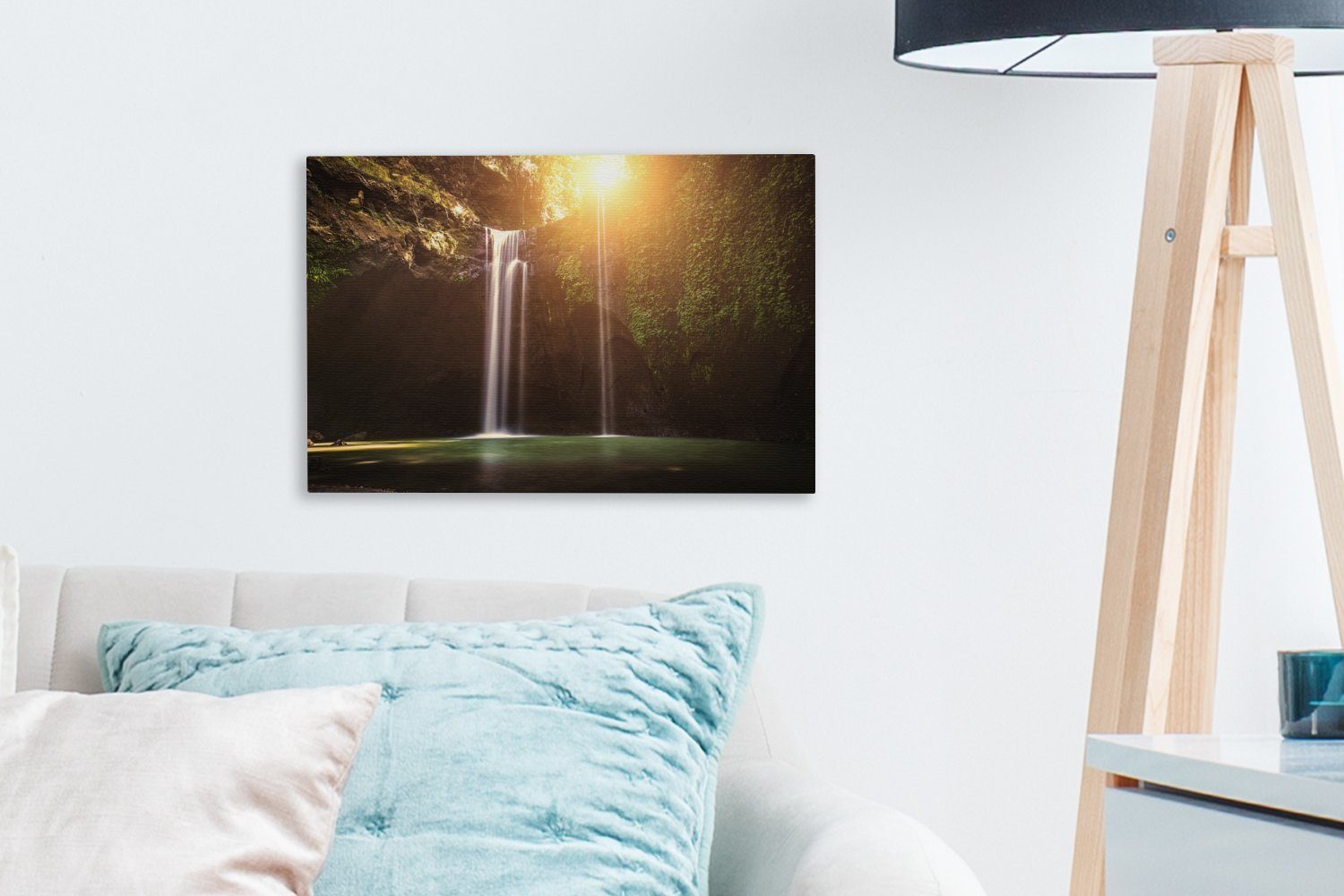 Leinwandbild St), Tropisch Wandbild Aufhängefertig, cm 30x20 Wasserfall Leinwandbilder, Wanddeko, (1 - OneMillionCanvasses® - Sonne,