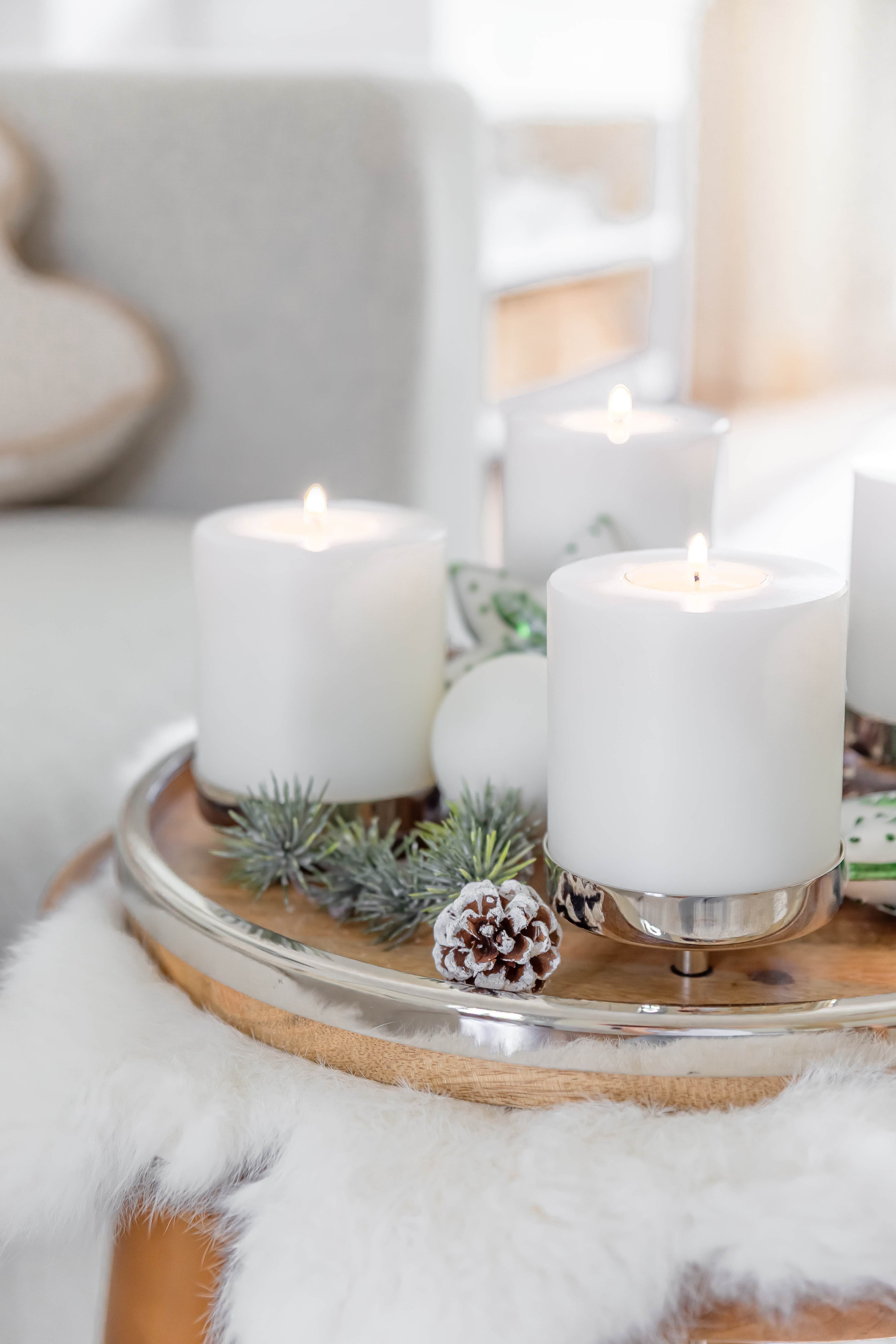 EDZARD Adventskranz Lani, (34 cm), Mangoholz mit Edelstahlrand