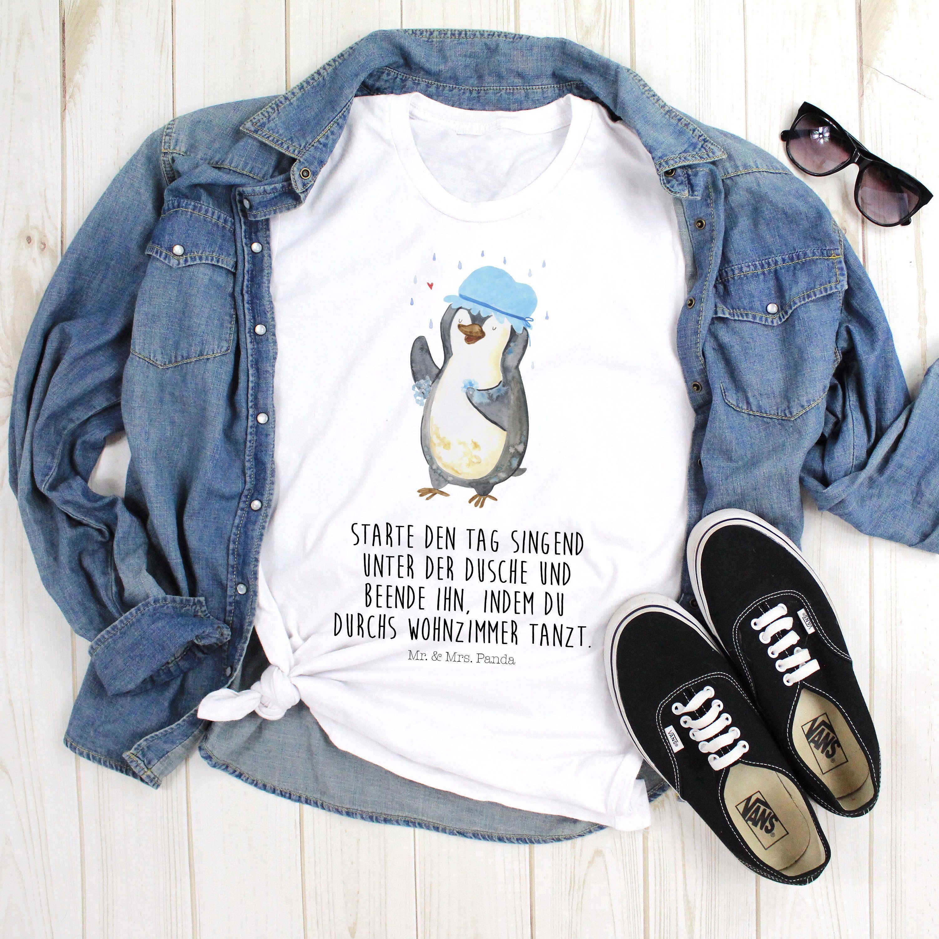 T-Shirt Pinguin duscht - Weiß - T-Shirt, Shirt (1-tlg)