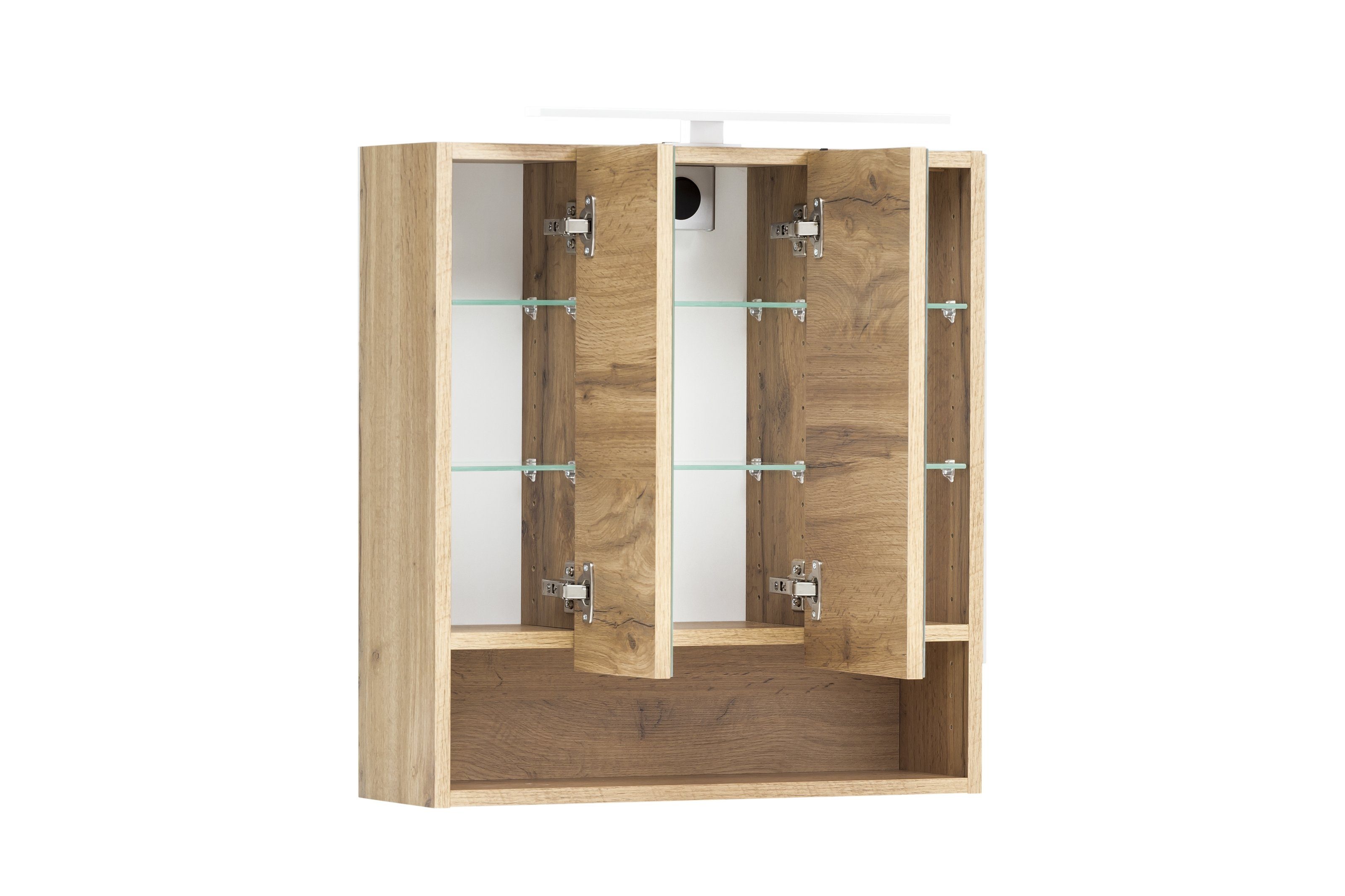 HELD MÖBEL Badezimmerspiegelschrank in wotaneiche mit 3 Türen und 6 Einlegeböden (B/H/T: 60x64x20 cm)