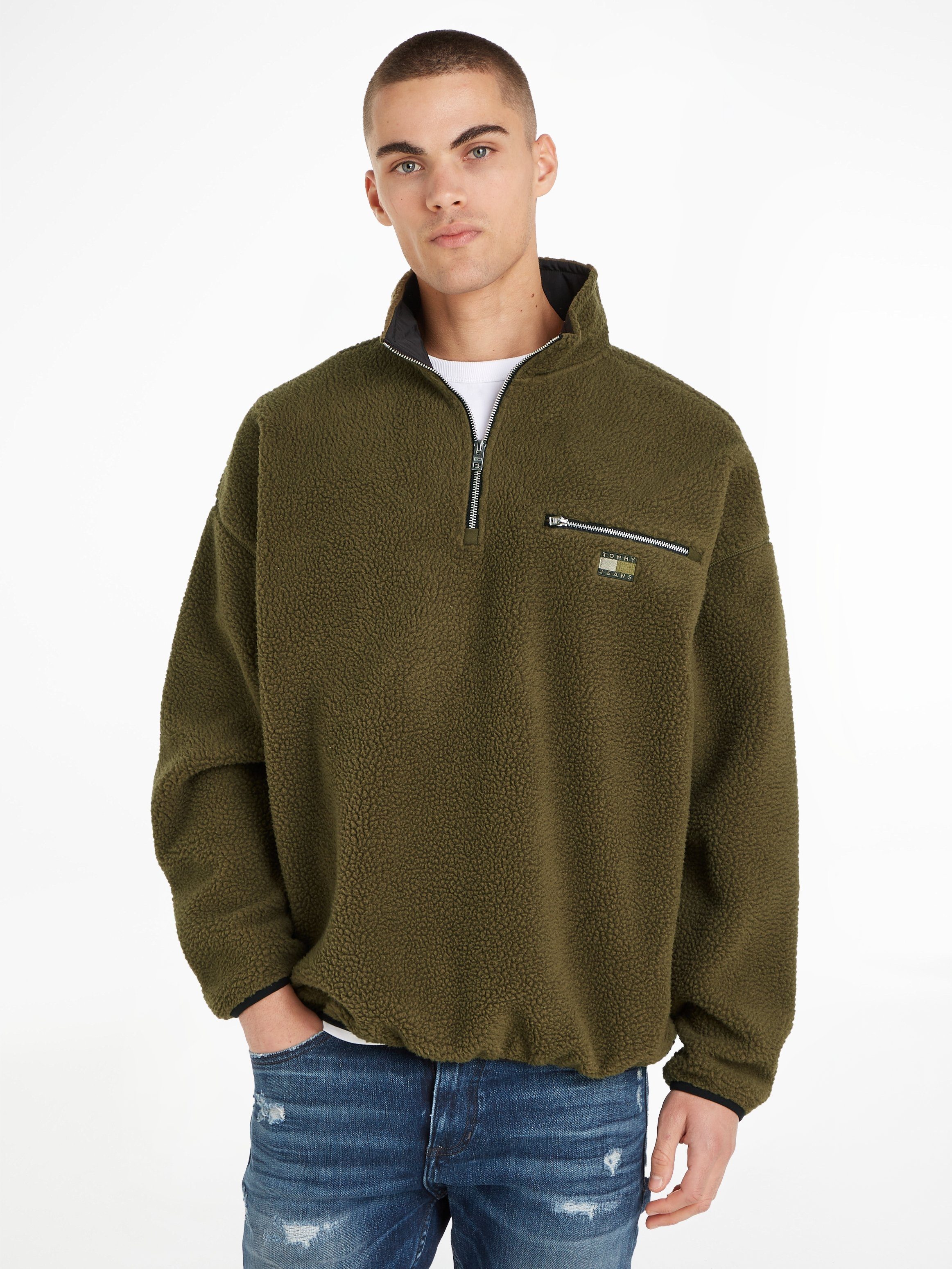 Tommy Jeans Fleecepullover TJM OVZ TONAL 1/2 ZIP SHERPA Drab Olive Green