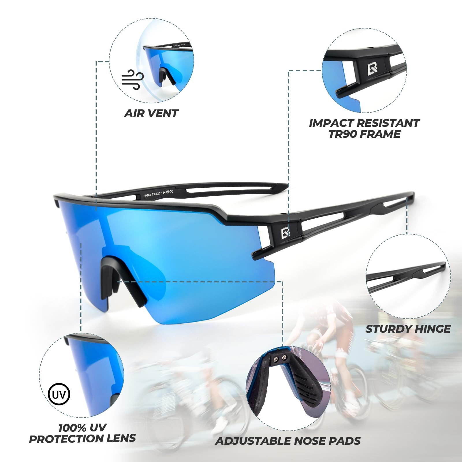 ROCKBROS Fahrradbrille Sportbrille Herren Outdoor Radfahren Angeln Golf PC Rahmen, photochrom, UV400 Schutz, ultraleicht, winddicht