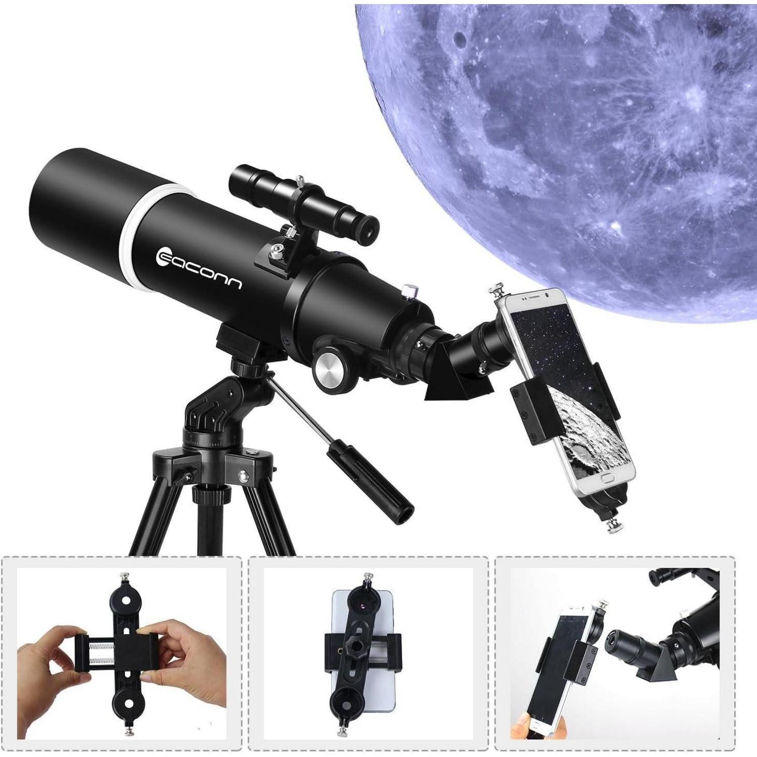LuxusKollektion Linsenteleskop Teleskop 80mm 600mm Anfänger Stativ Telefonadapter Black – Bild 5 von 5