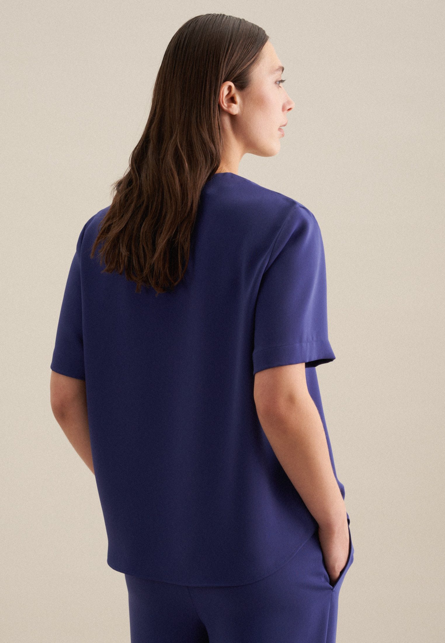 seidensticker Shirtbluse Schwarze Rose Kurzarm V-Neck Uni