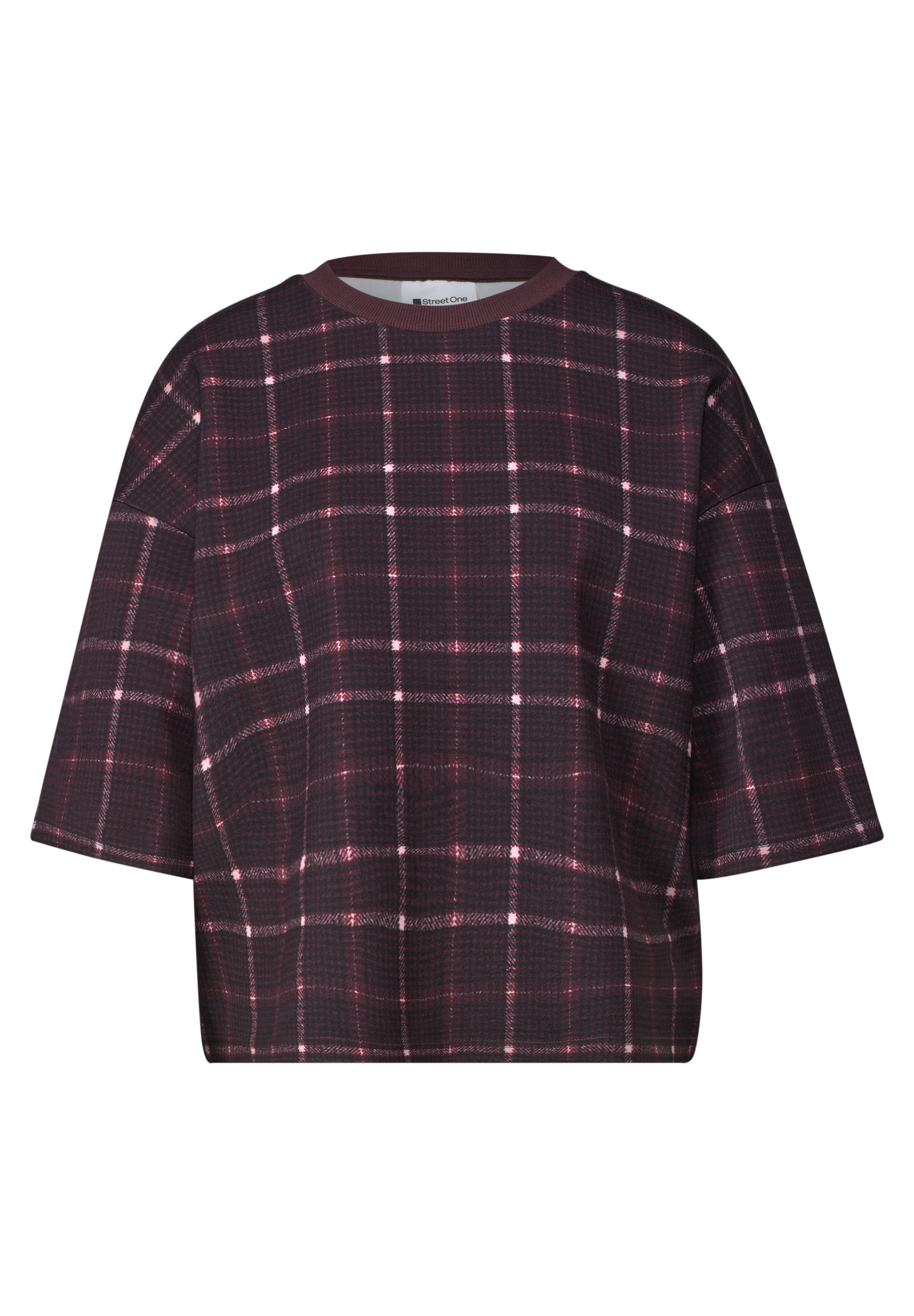 STREET ONE Sweater Kurzarm Sommer-Sweatshirt / Kariert / Boxy Crewneck
