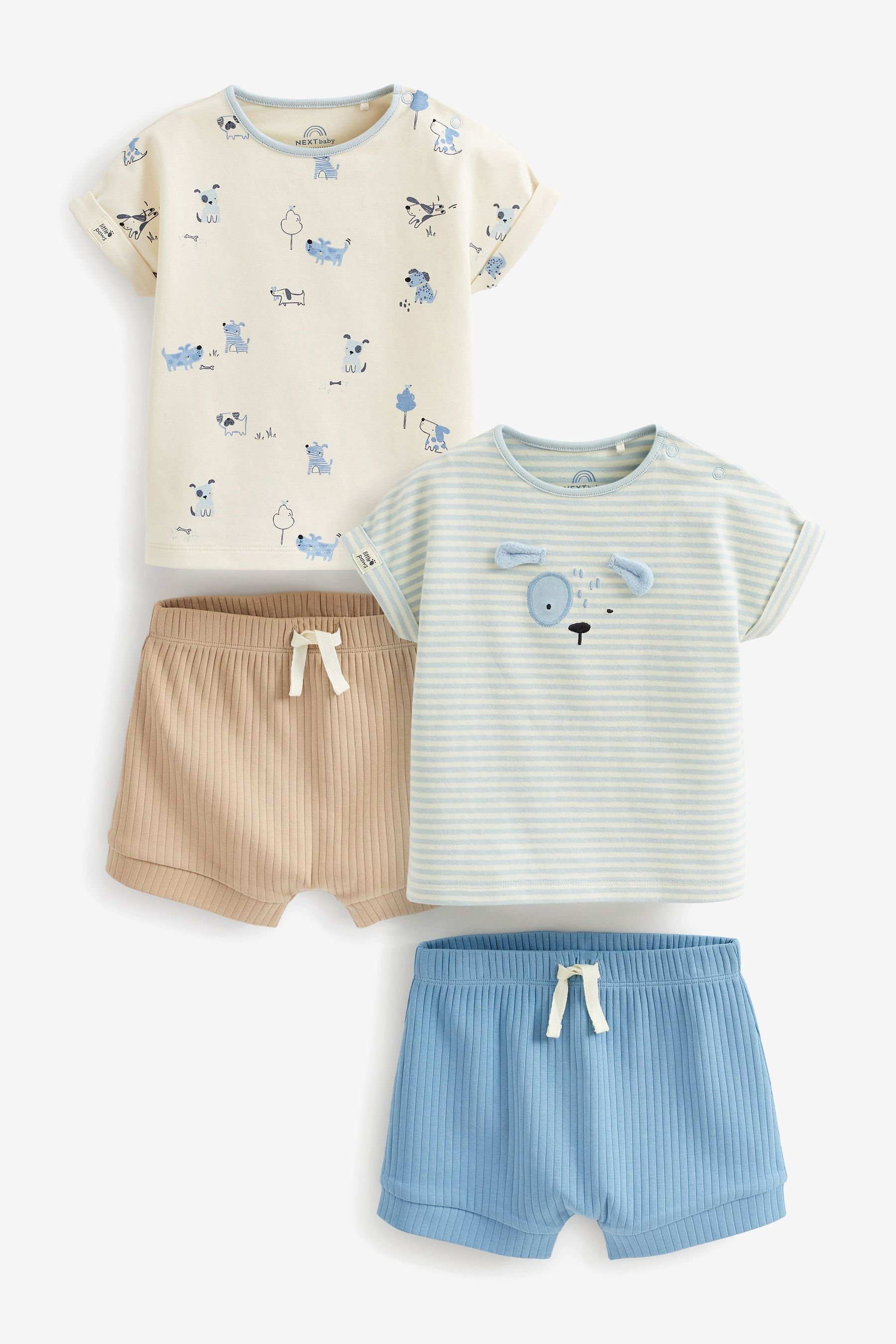 Next T-Shirt & Shorts Baby-T-Shirt und Shorts im 4-teiligen Set (4-tlg) Blue Dog