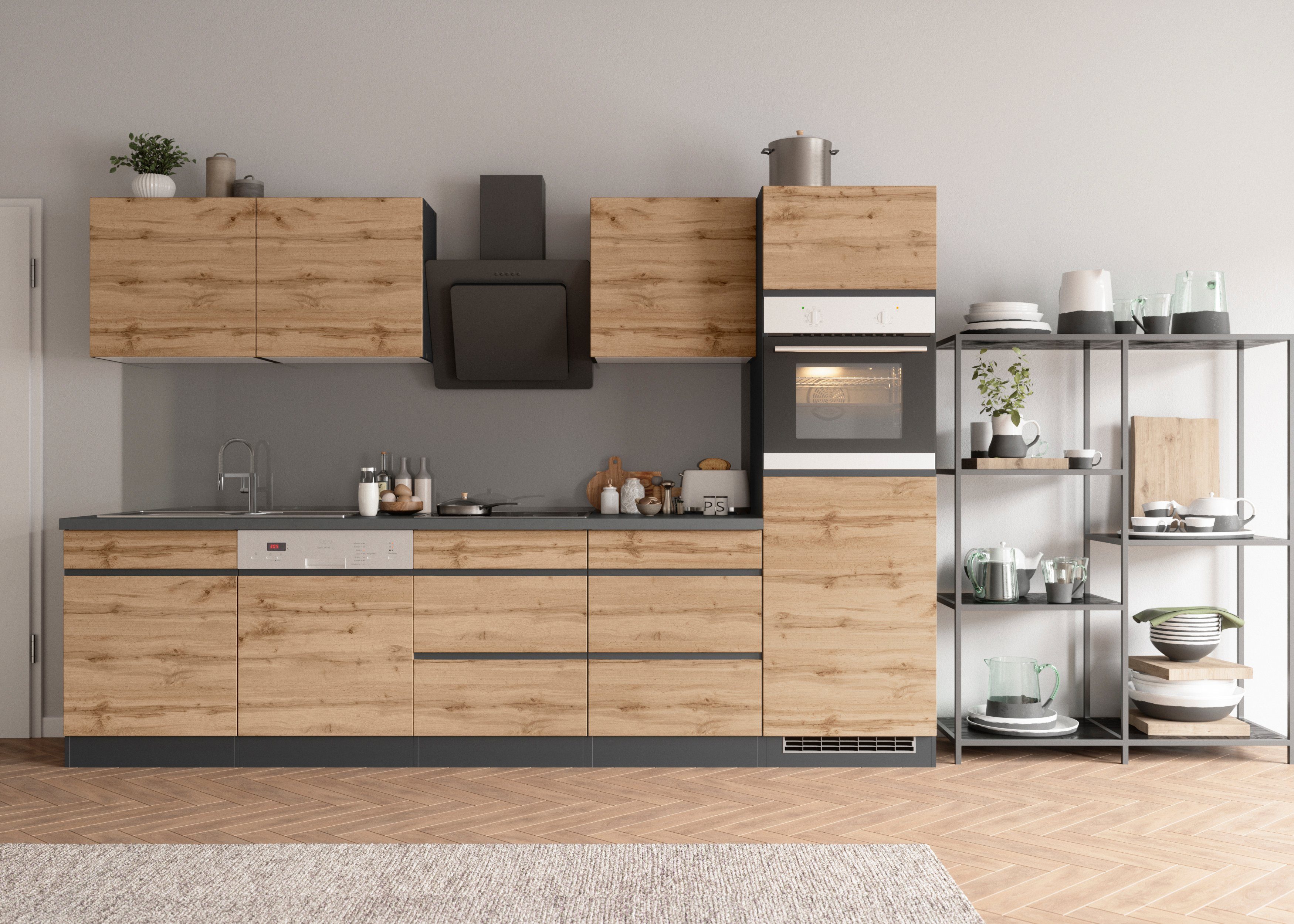 HELD MÖBEL Küche Riesa, Stellbreite 300 cm, wahlweise mit Induktionskochfeld, Maße aufgebaut B/H ...