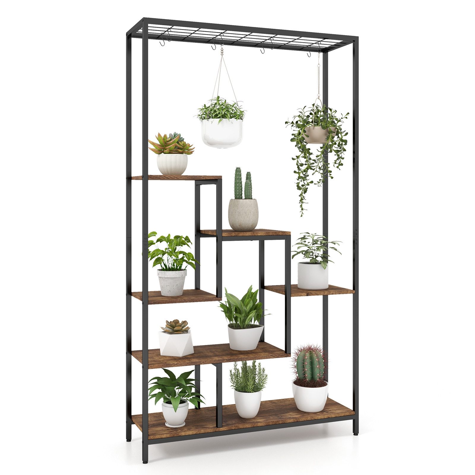 COSTWAY Blumenständer, Pflanzenständer 6 Etagen Metall mit 10 S-Haken, 180cm