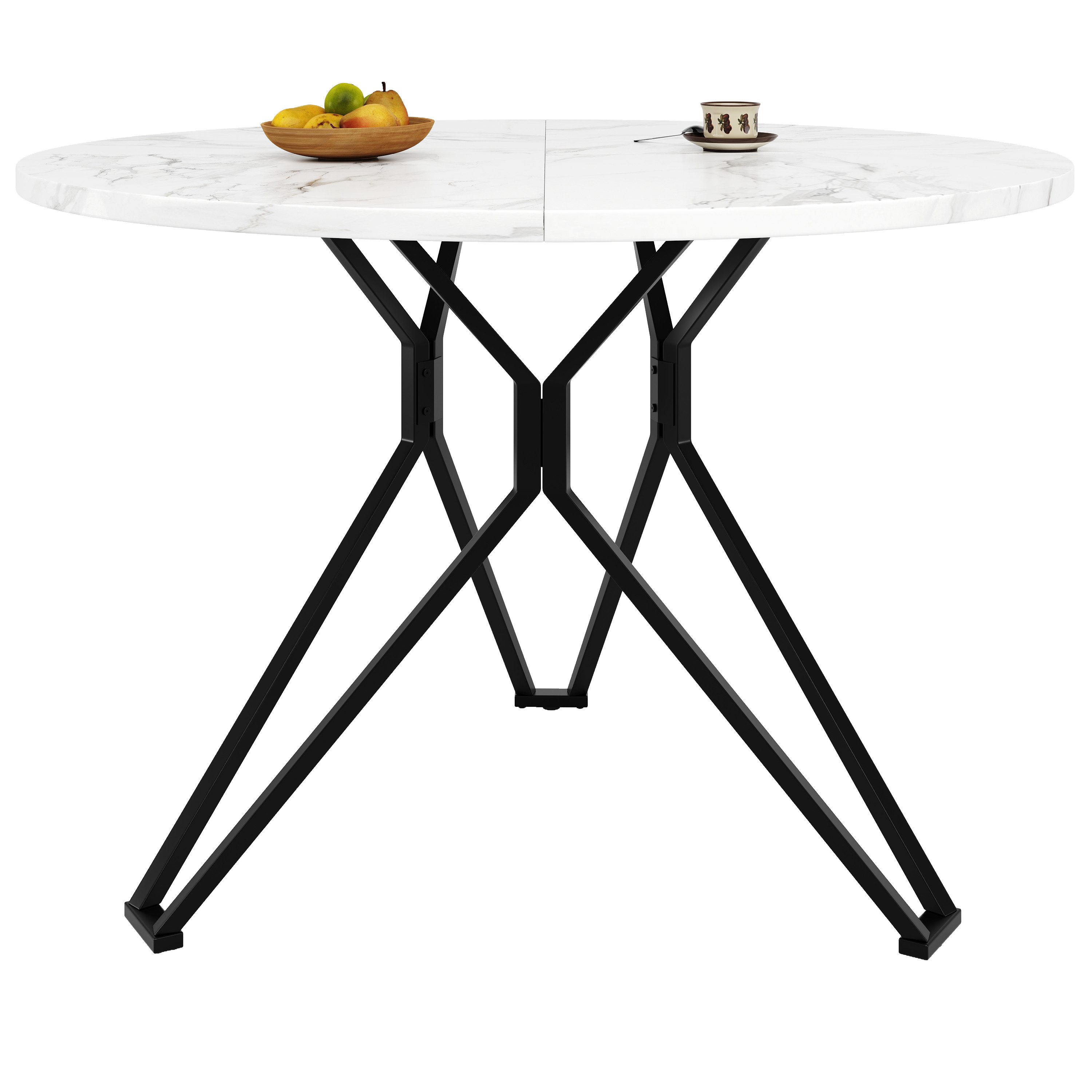 REDOM Essgruppe Runder Esstisch, (mit Marmoroptik und Metallbeinen – Verstellbare Füße, Stabiler Tisch für 4 Personen – Ideal für Esszimmer, Wohnzimmer & Büro, 1-tlg)